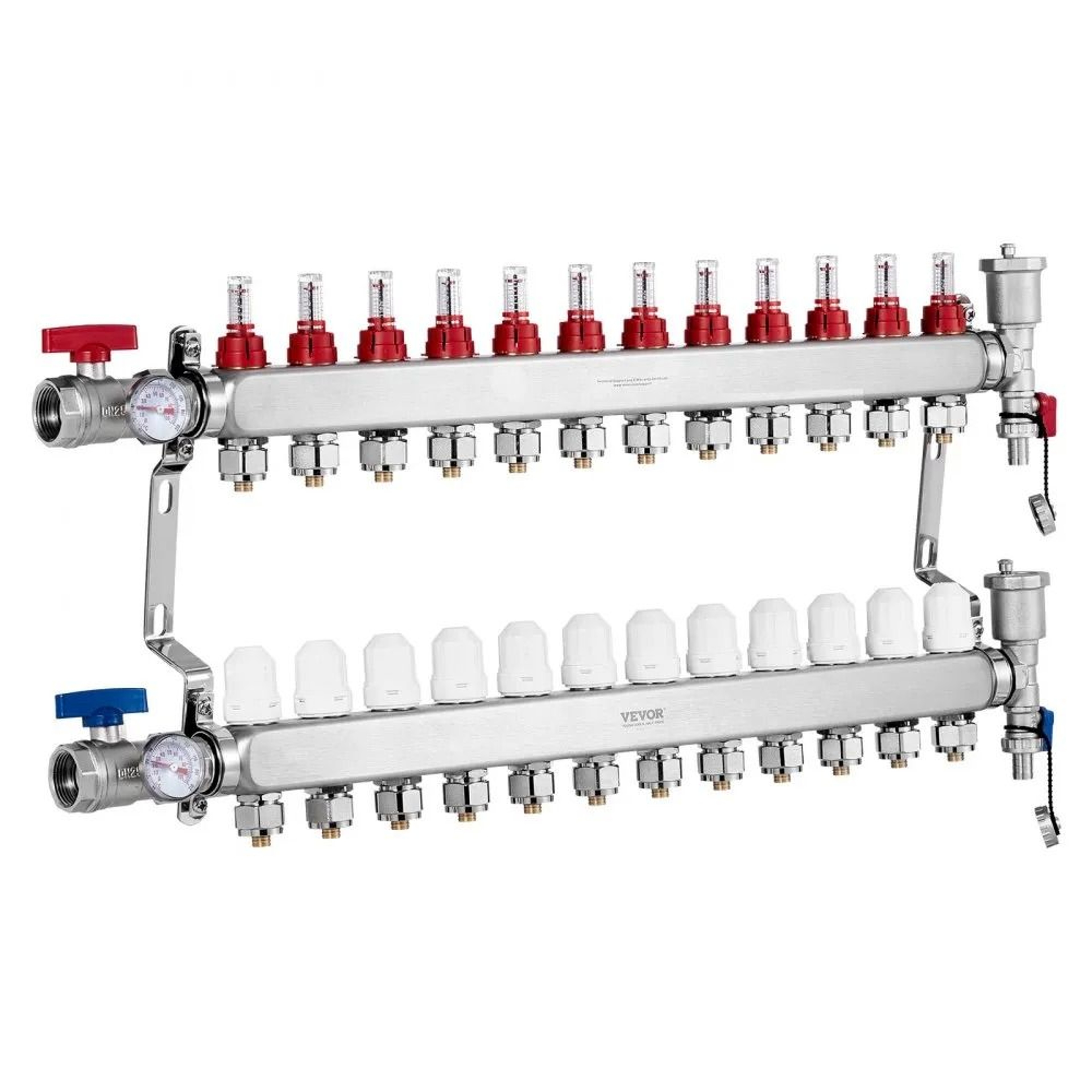 12 Branch Radiant Heat Manifold Stainless Steel PEX Manifold For Hydronic Floor Heating 0
