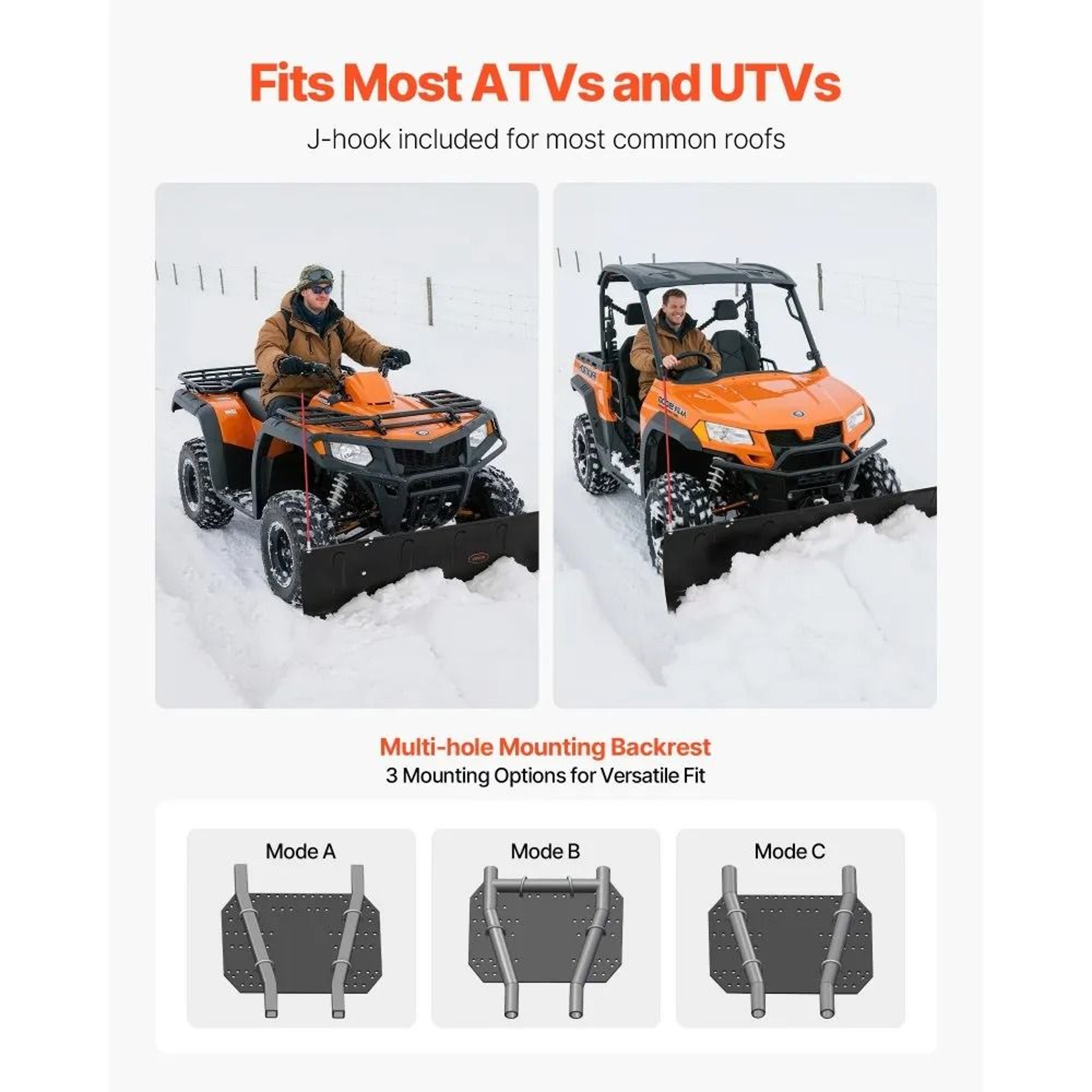 Adjustable ATV UTV Snow Plow Kit With Heavy Duty Steel Blade And Universal Mount 5