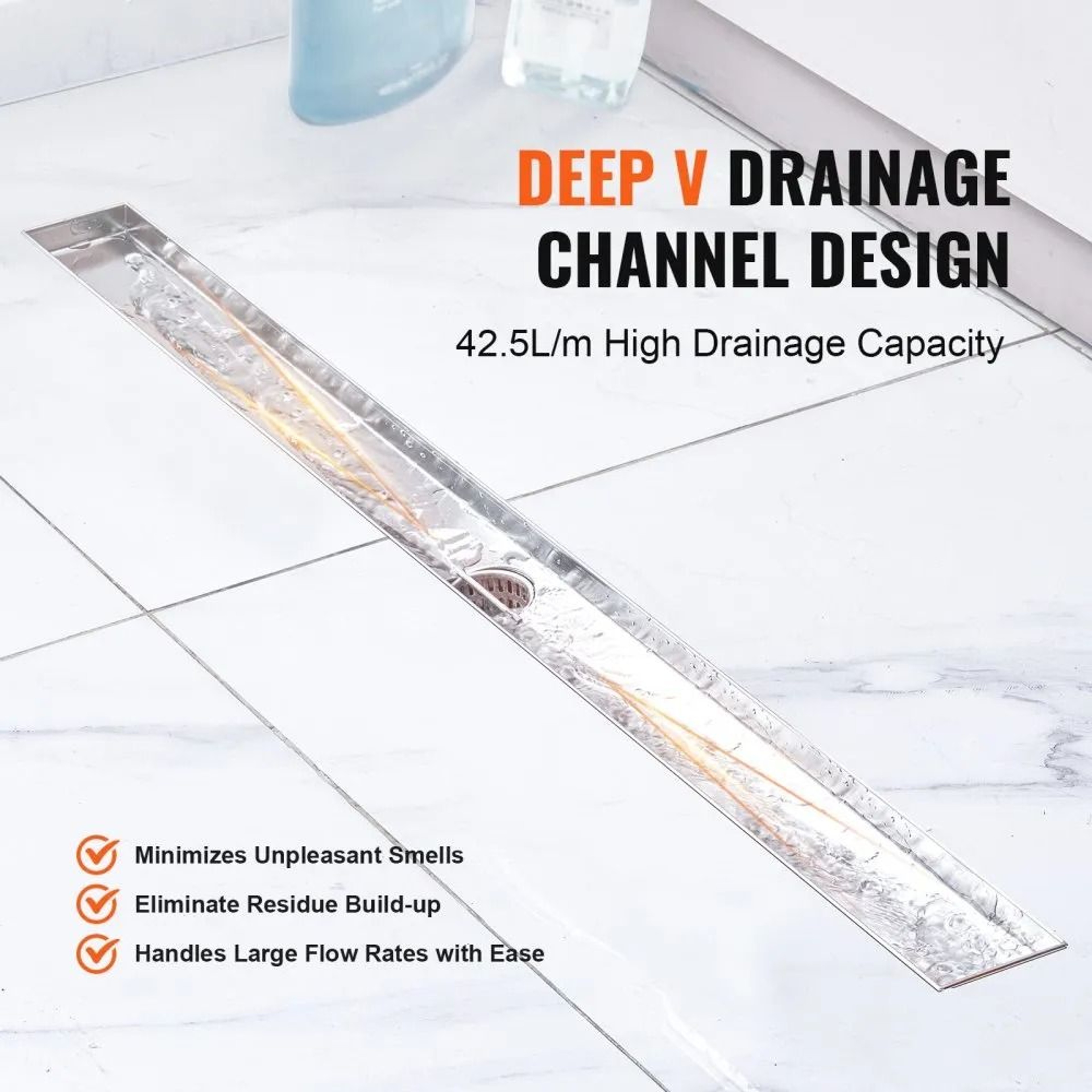 36 Inch Tile Insert Linear Shower Drain With Stainless Steel Hair Strainer 4