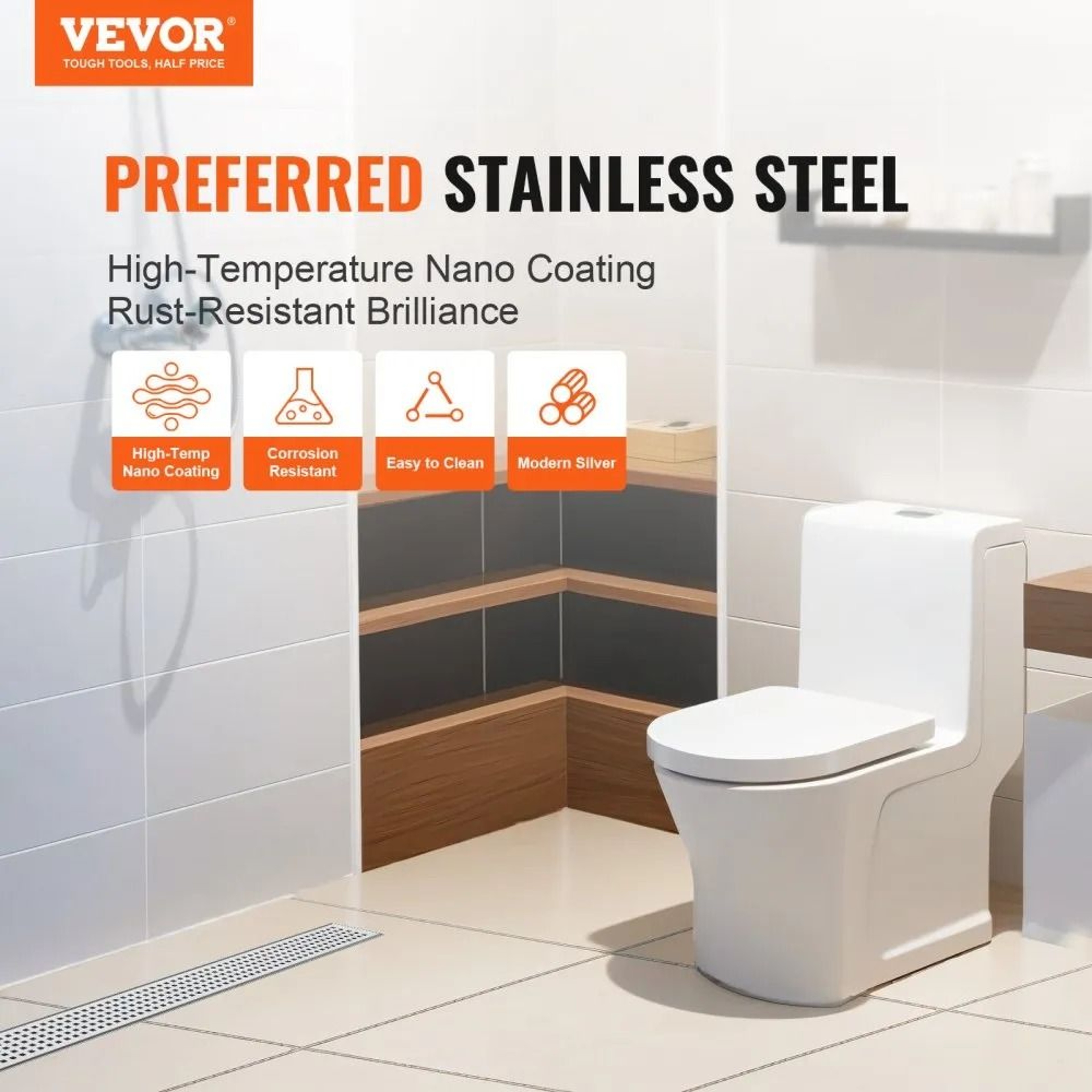 24 Inch Linear Shower Drain With 304 Stainless Steel Square Grate And Hair Strainer 4