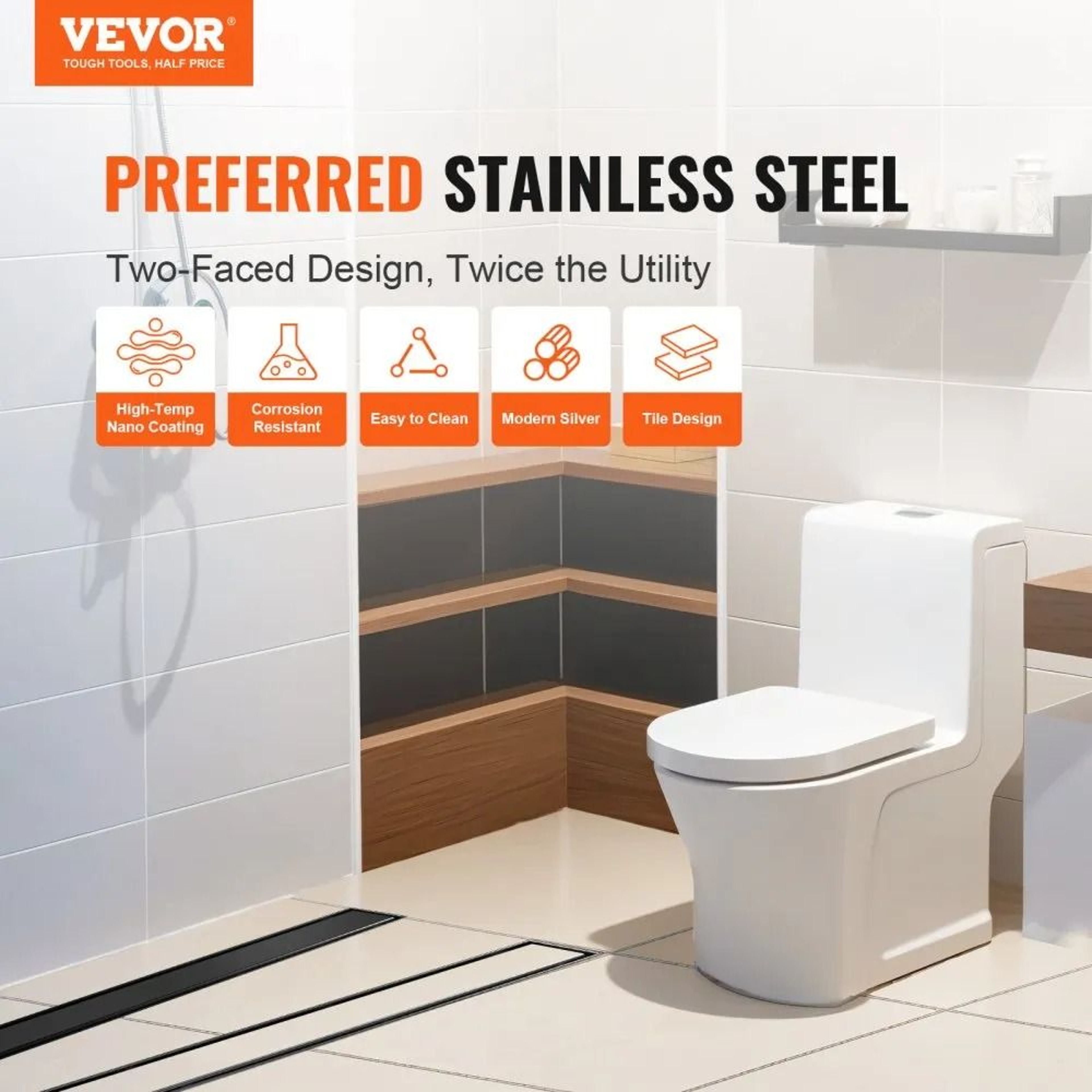 24 Inch Linear Shower Drain With Tile Insert Hair Strainer And Stainless Steel Floor Drain 5