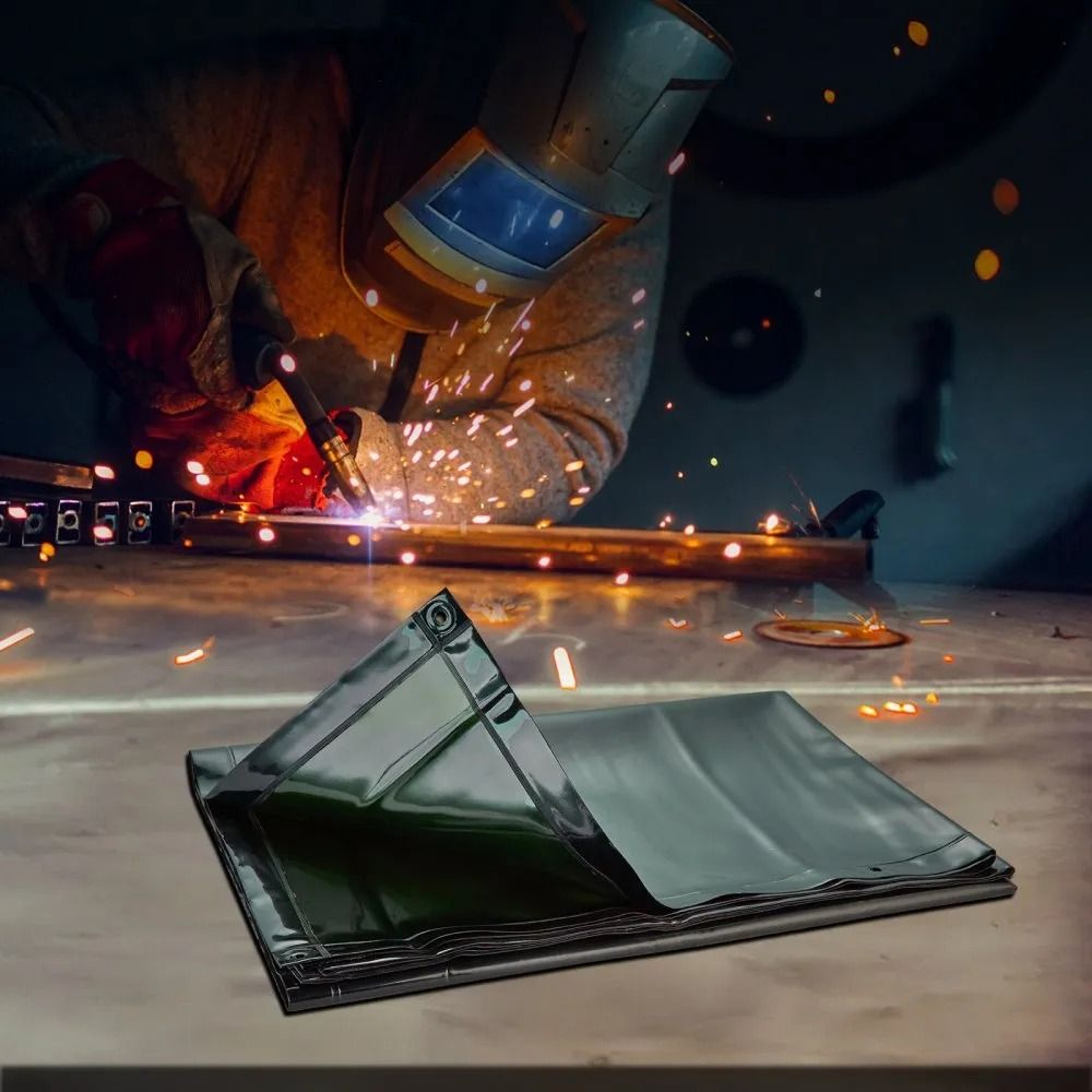6 X 8 FT Mobile Welding Screen With Flame Resistant Curtain UV Protection And Locking Wheels 5