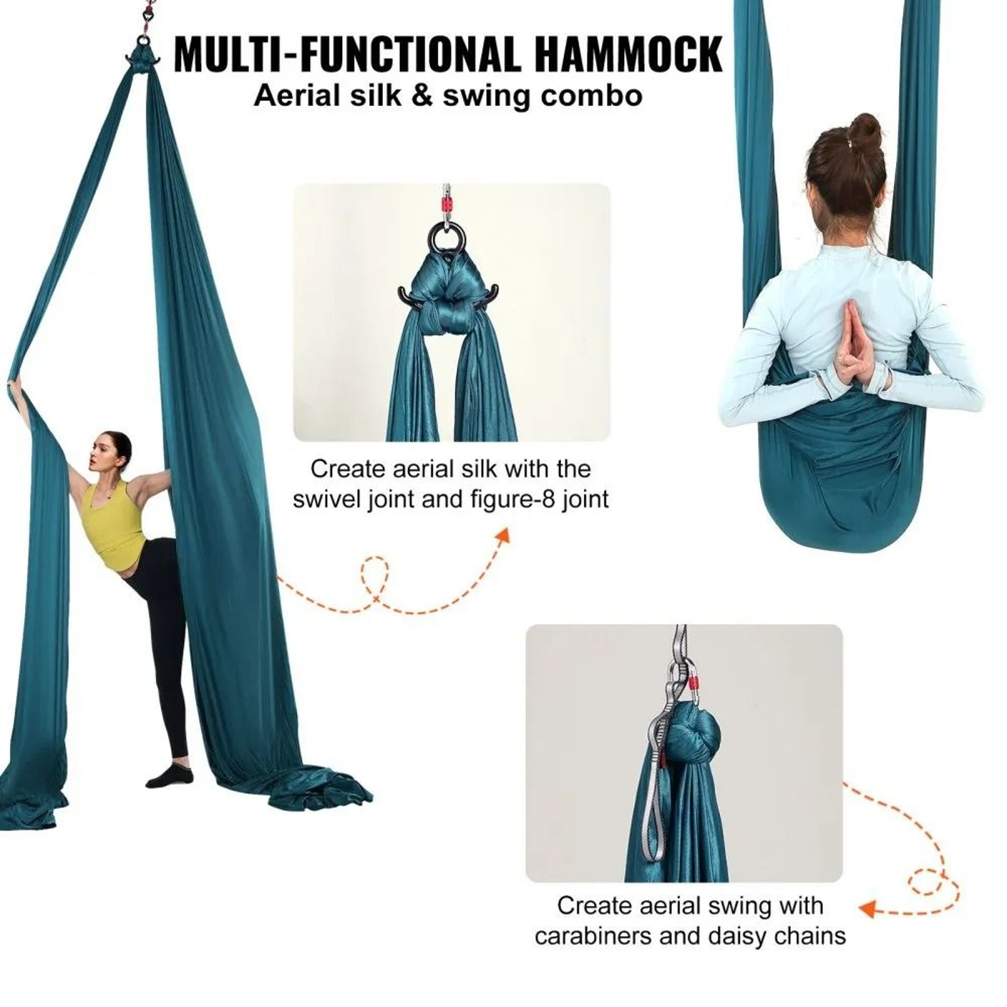 Aerial Yoga Hammock Kit With Nylon Aerial Silks And Heavy Duty Rigging 3