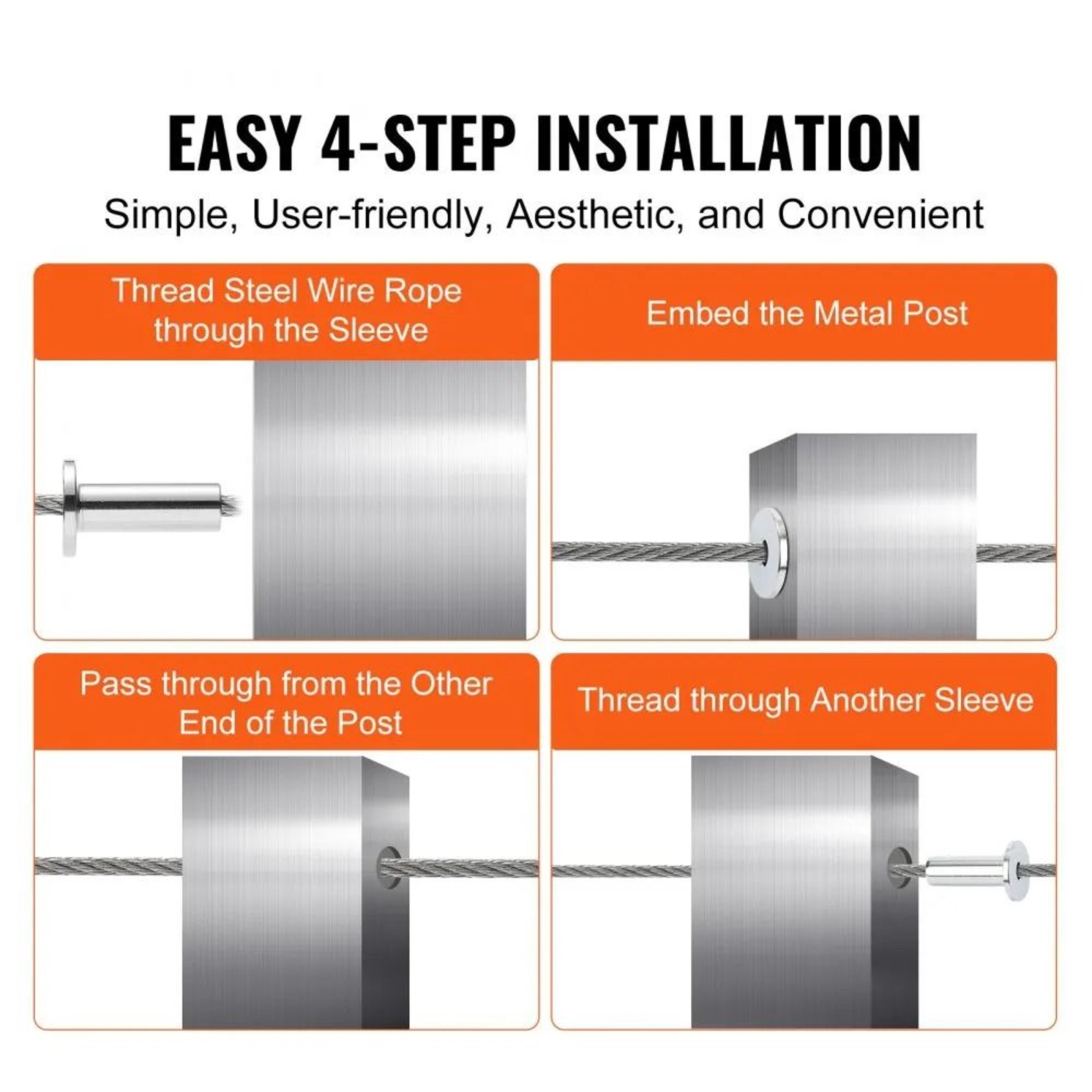 Stainless Steel Cable Railing Protector Sleeves 121 Pack For 18 Inch Wire Rope 6