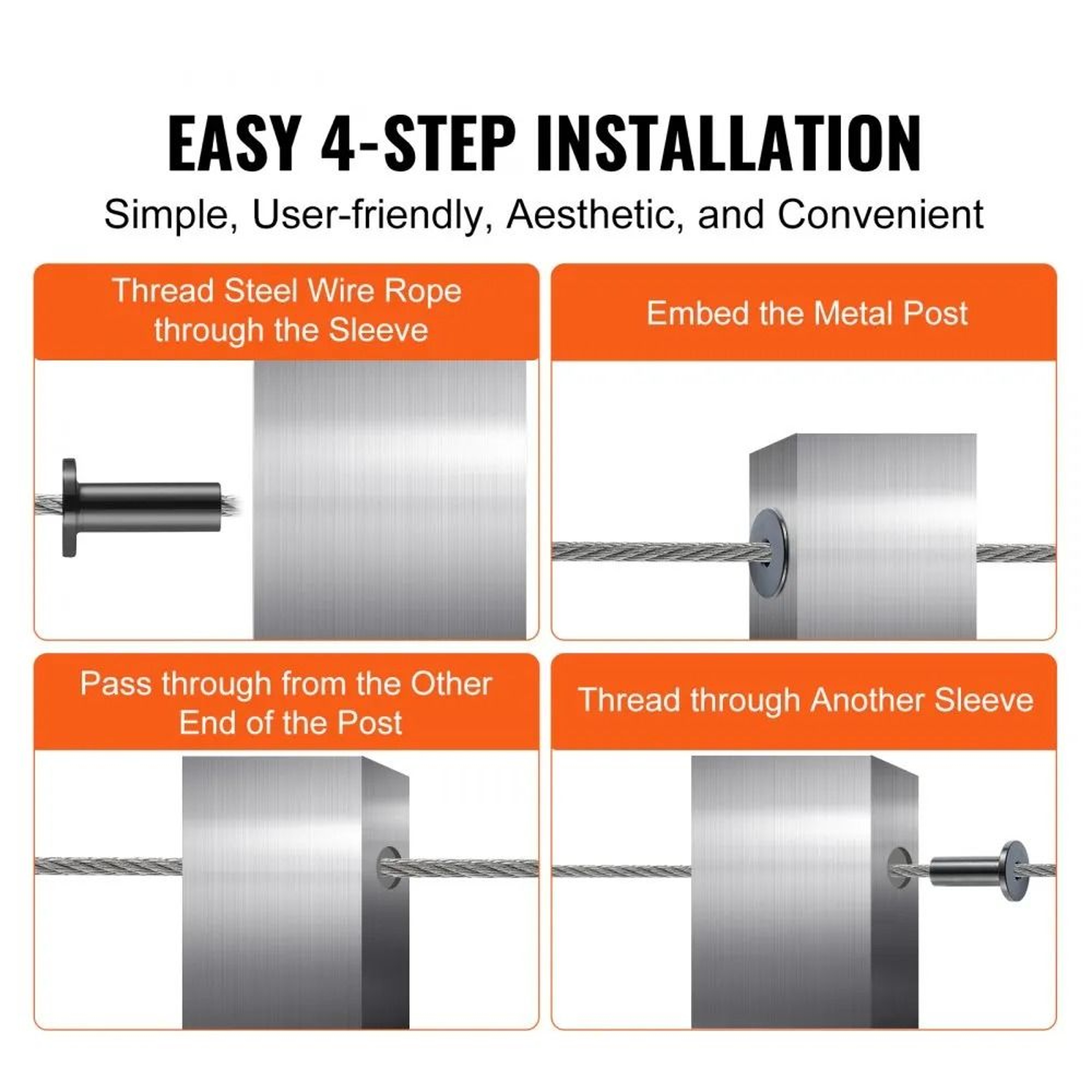 Stainless Steel Cable Railing Protector Sleeves For 18 Inch Wire Rope 101 Pack Black 6
