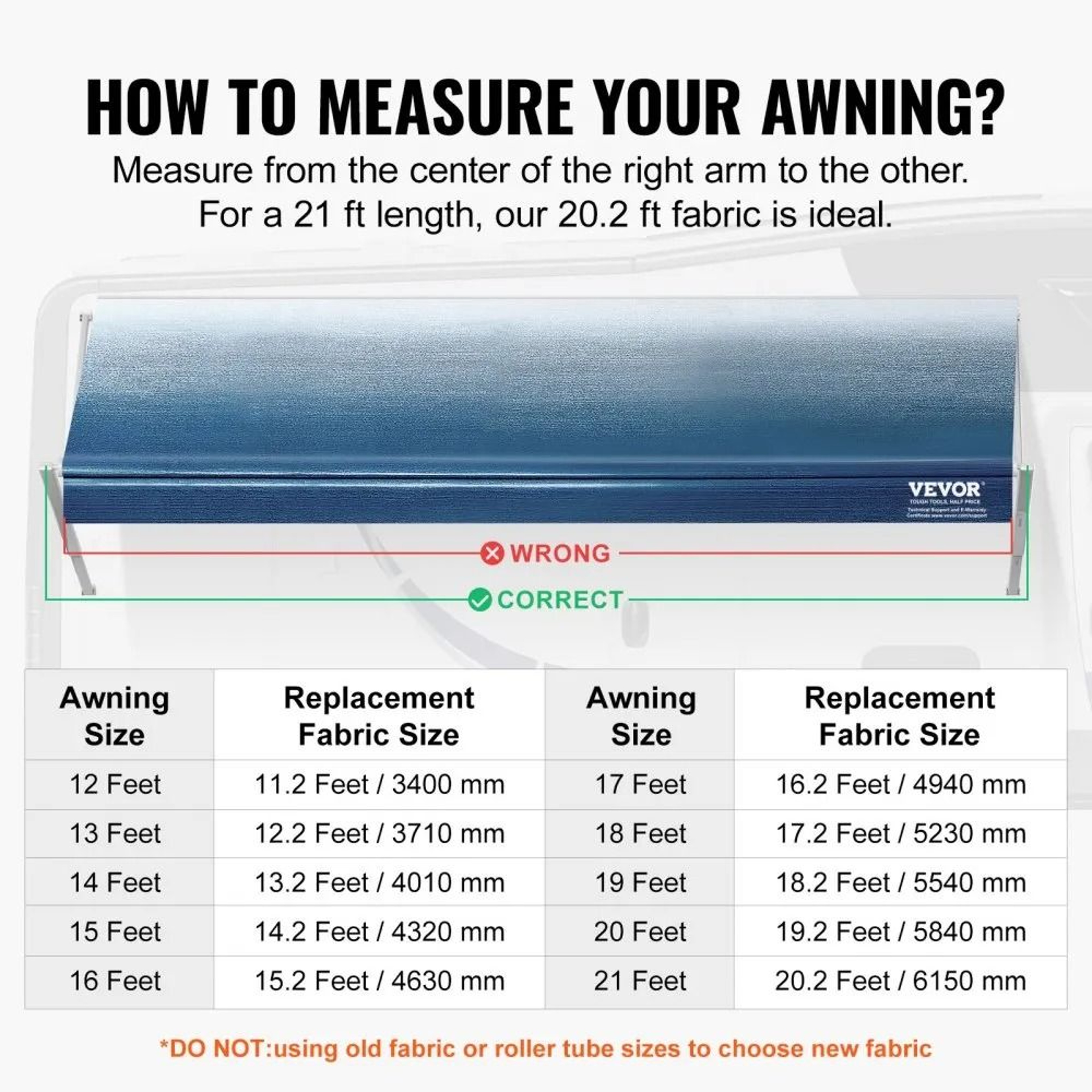 21 Ft RV Awning Fabric Replacement 16oz Heavy Duty Waterproof PVC Camper Canopy 6