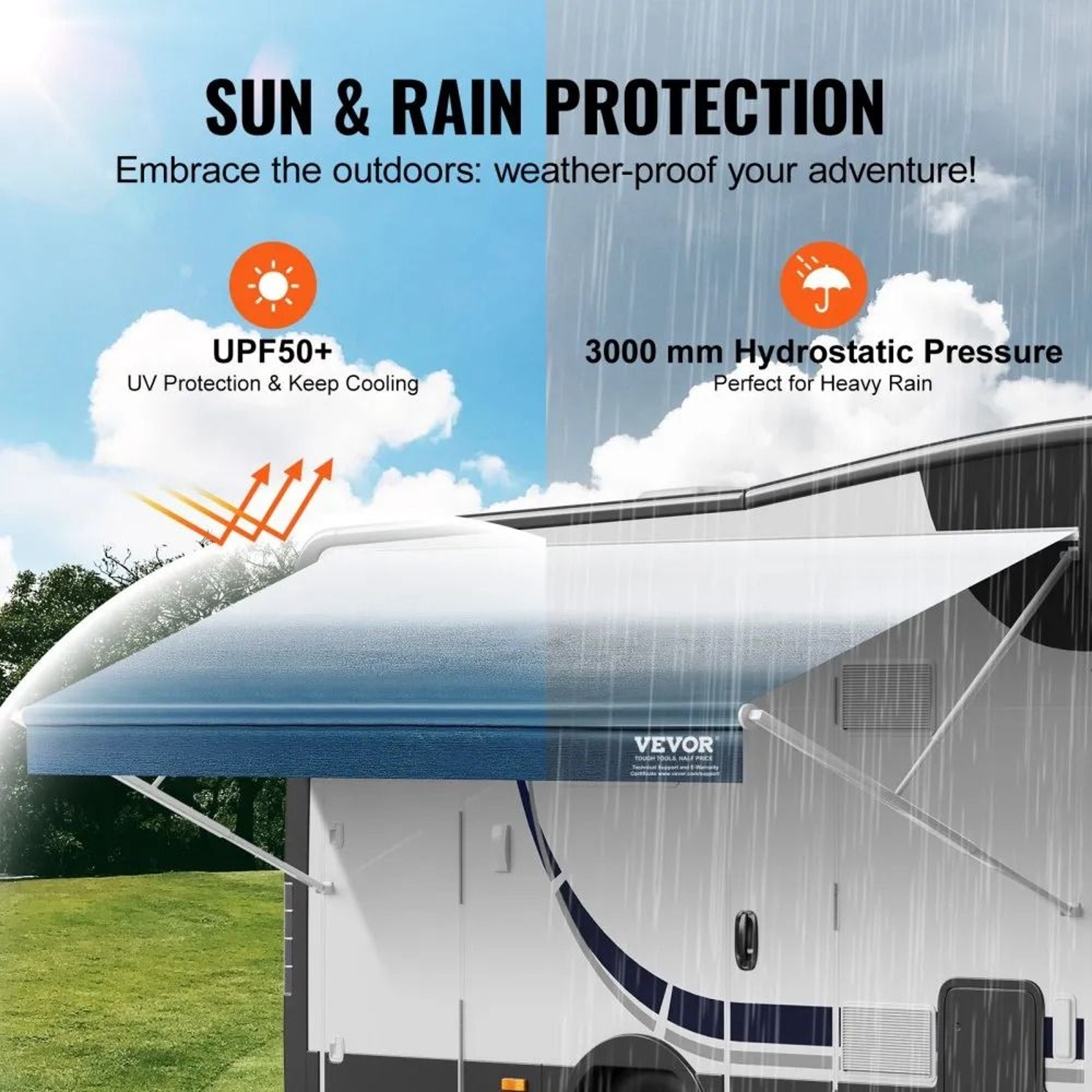 21 Ft RV Awning Fabric Replacement 16oz Heavy Duty Waterproof PVC Camper Canopy 2