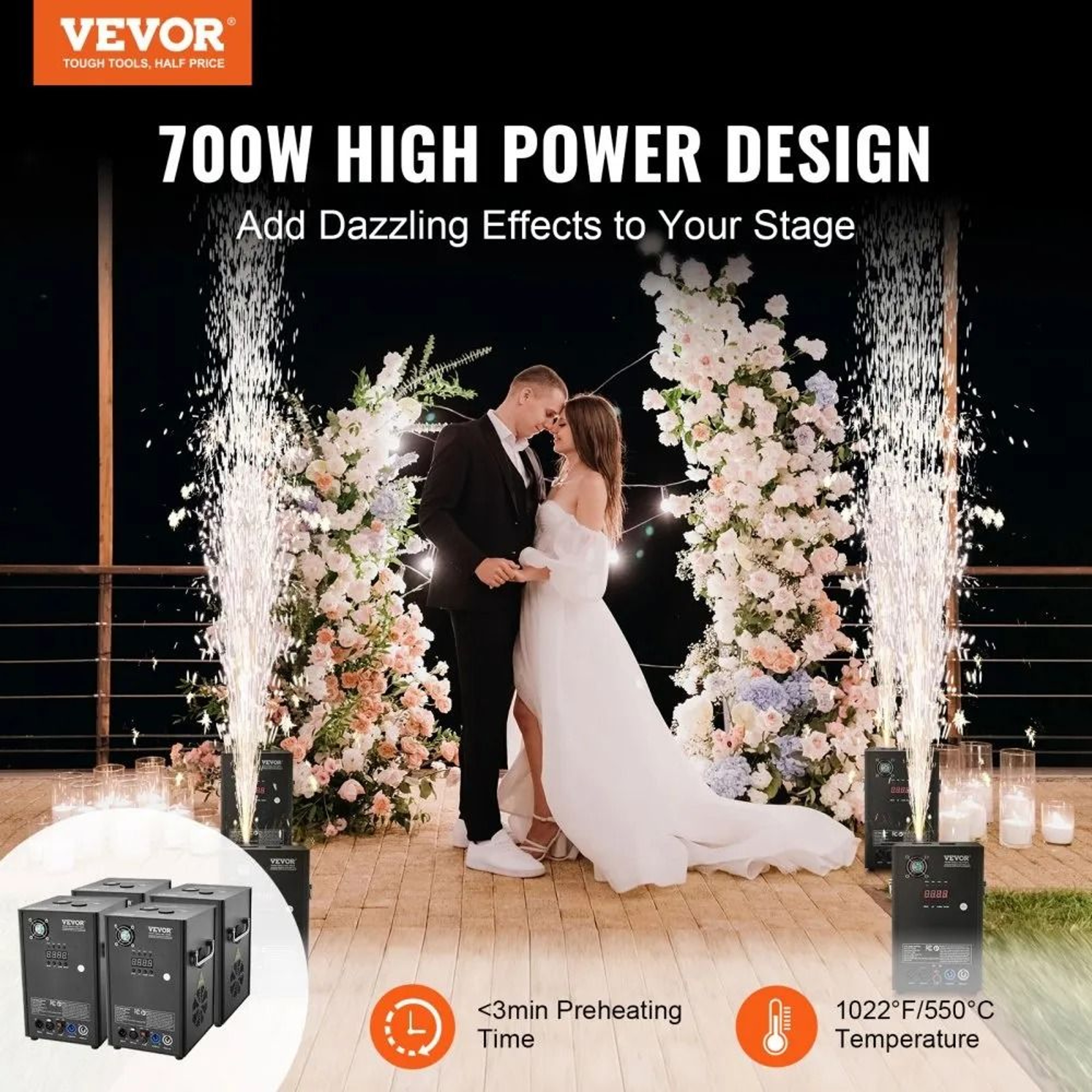 700W Cold Spark Machine 4 Pack DMX Stage Spark Fountain For Weddings Parties And Events 1