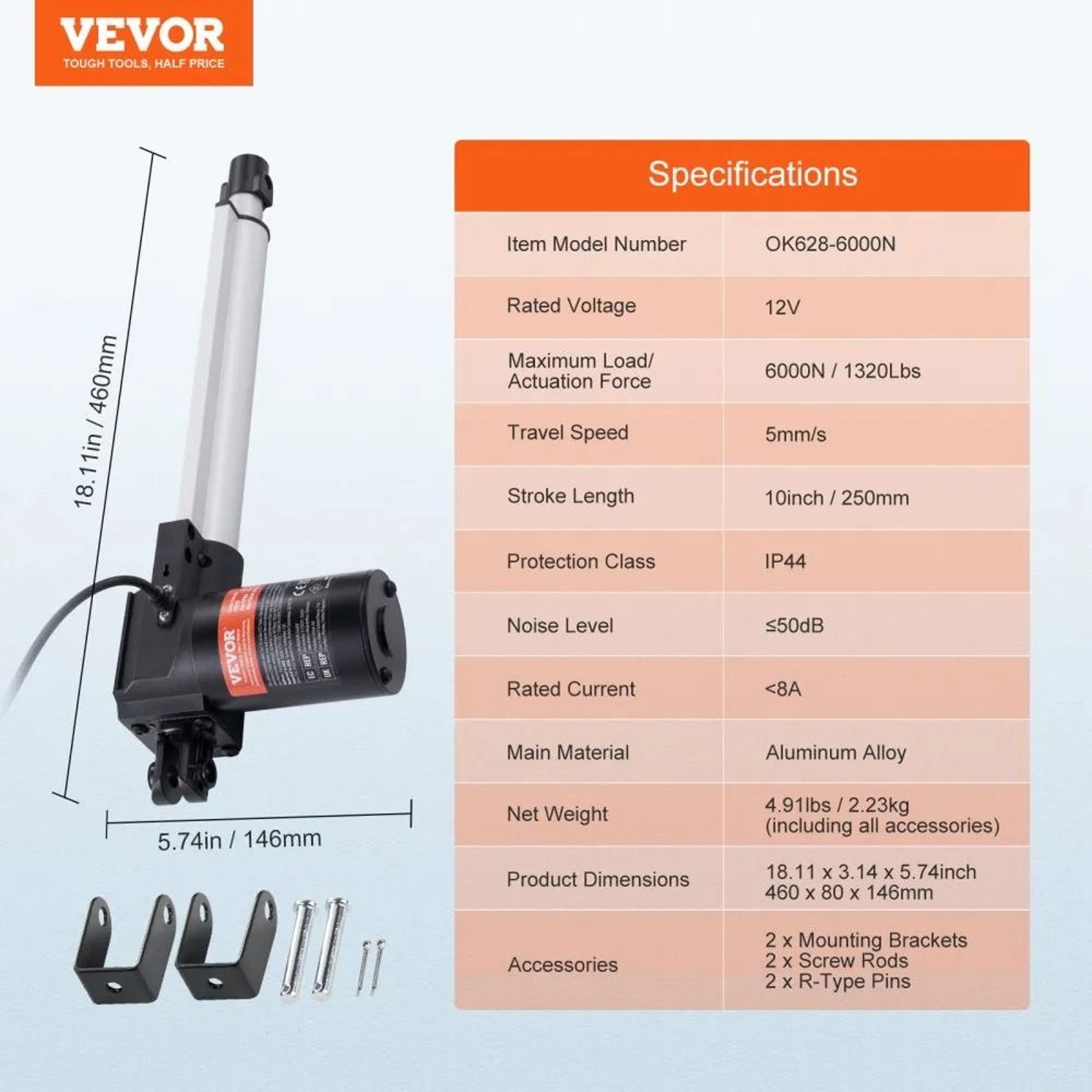 Heavy Duty 12V Linear Actuator 10 Inch 1320lb High Force Linear Motion Motor 2