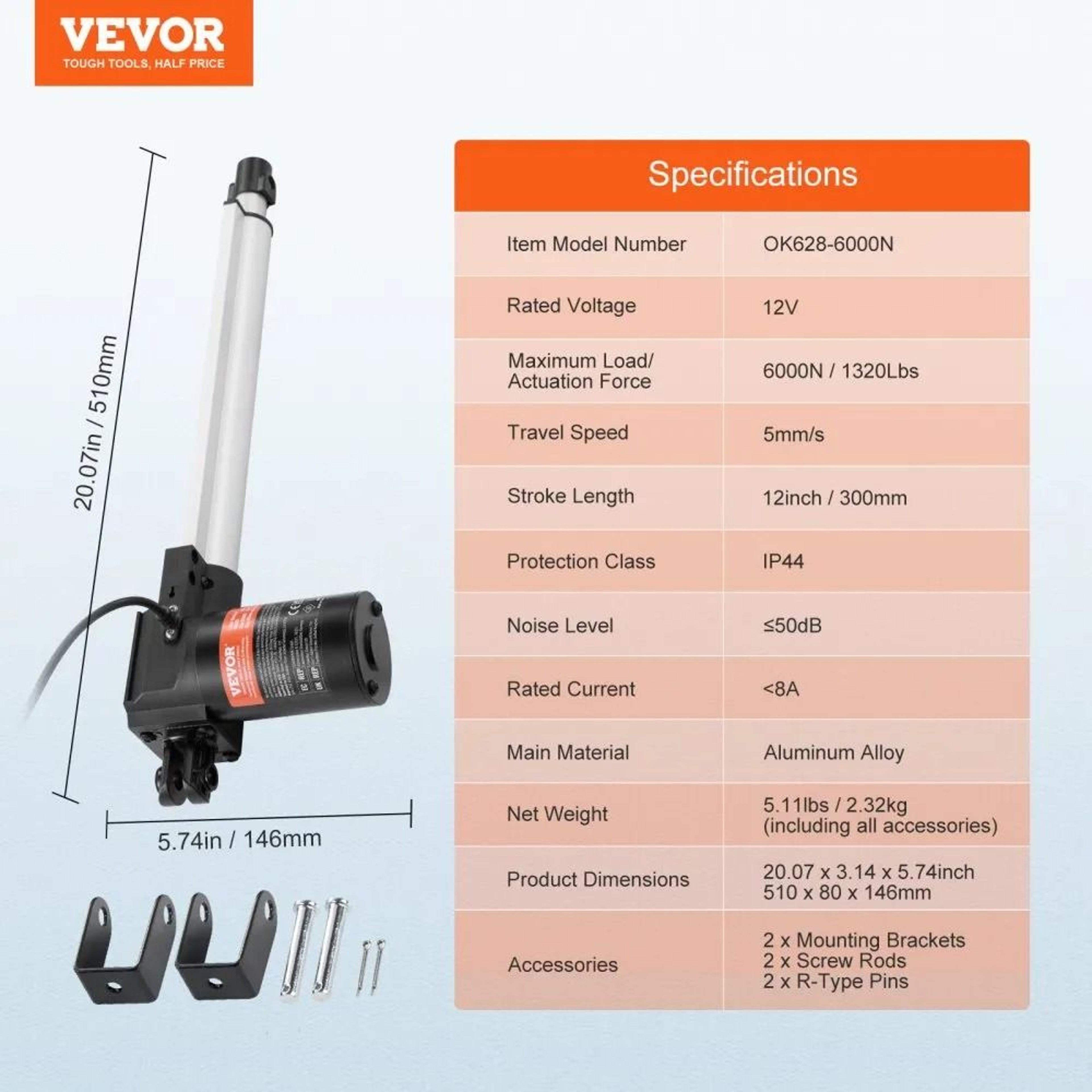 12V Heavy Duty Linear Actuator 12 Inch 1320lb Linear Motion Motor For Automation 4