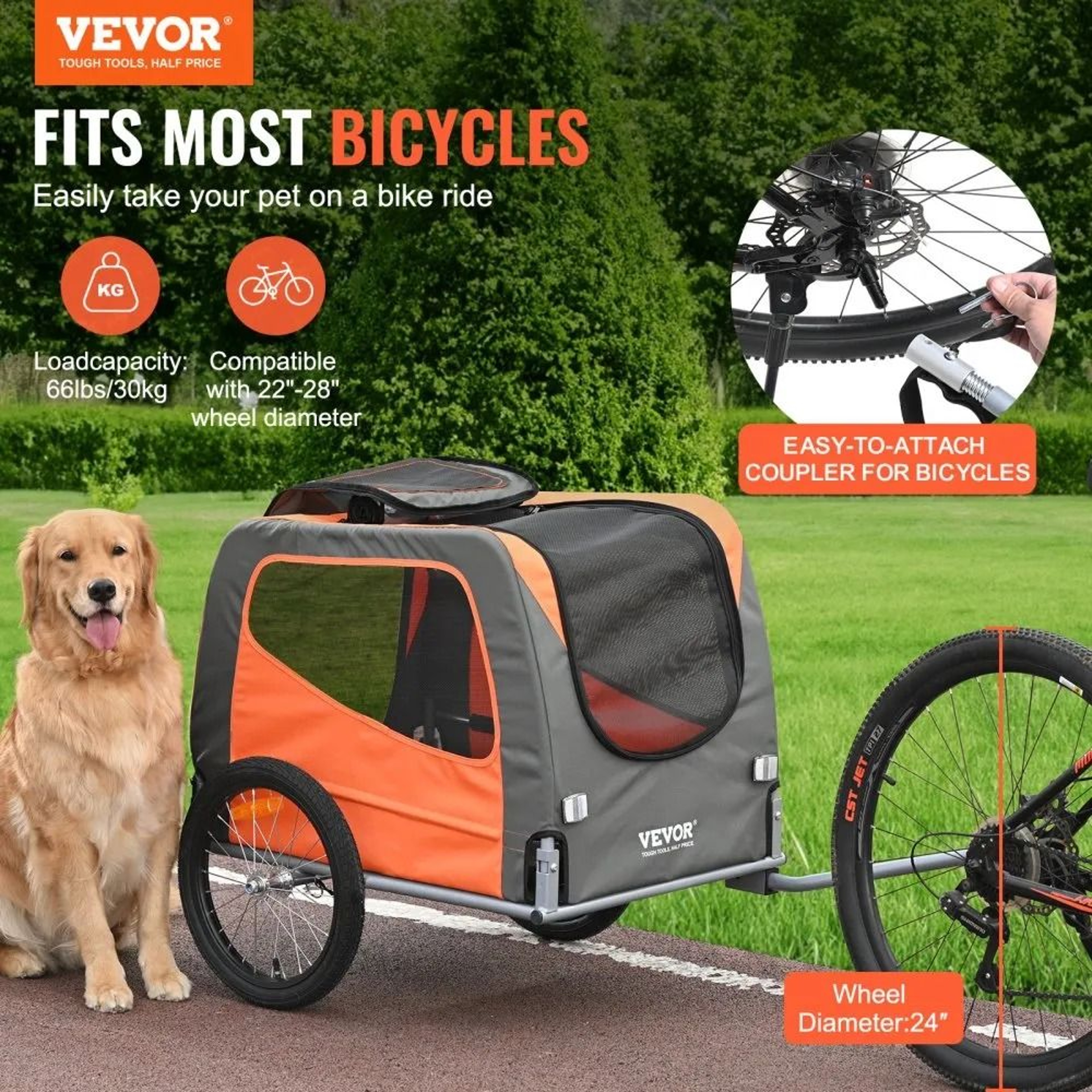 Foldable Dog Bike Trailer Pet Bicycle Carrier With Weather Protection And Quick Release Wheels 1