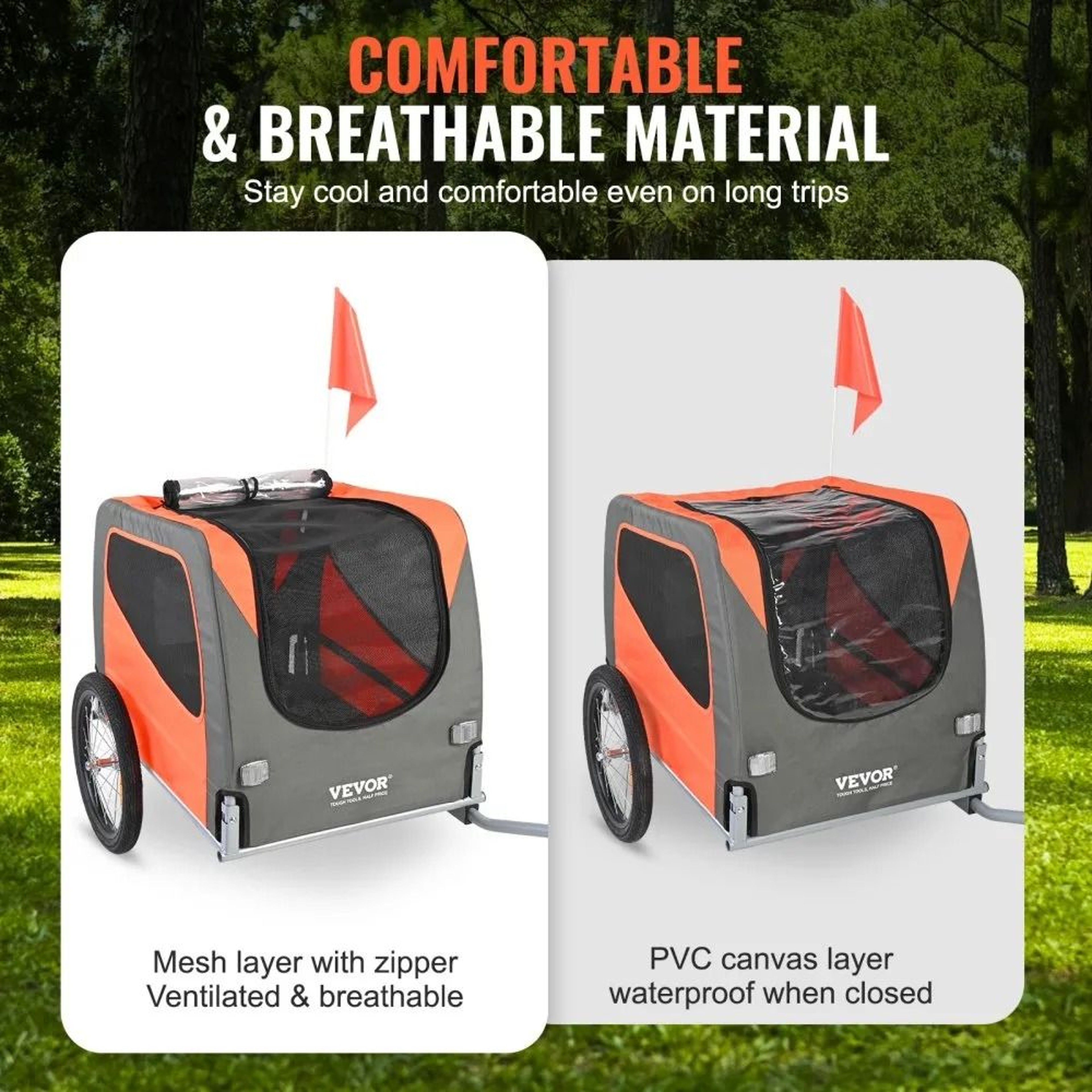 Foldable Dog Bike Trailer Pet Bicycle Carrier With Weather Protection And Quick Release Wheels 2
