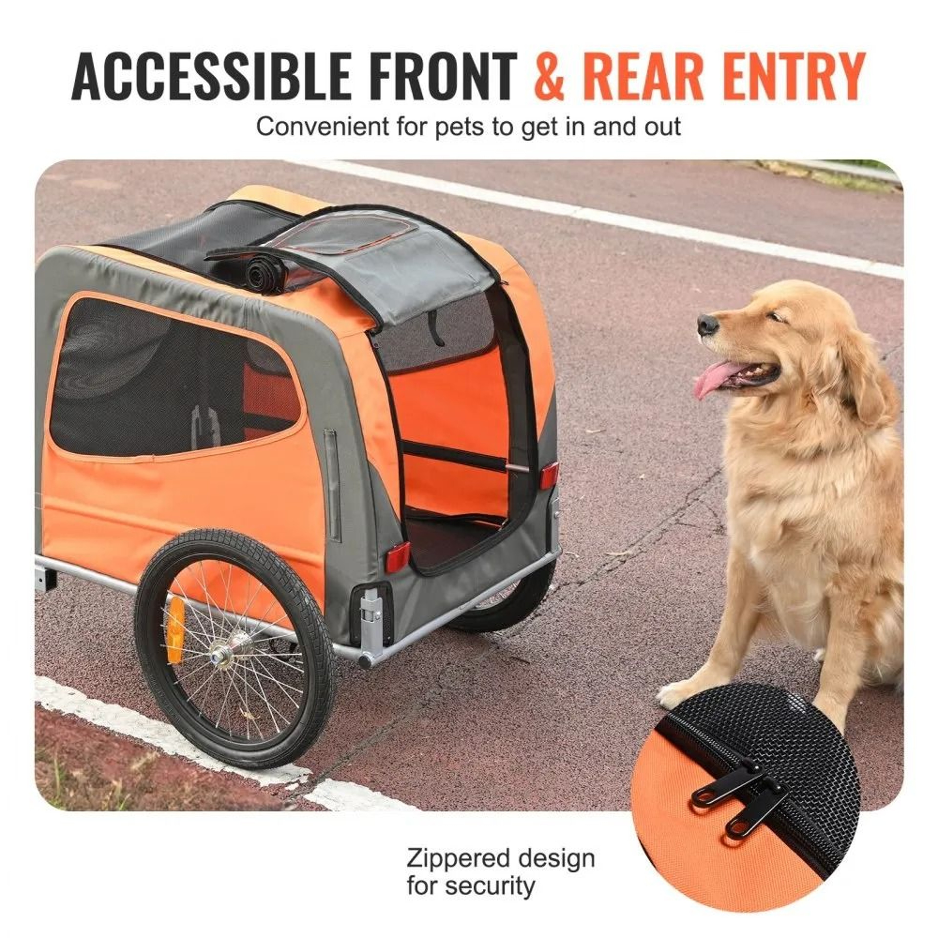 Foldable Dog Bike Trailer Pet Bicycle Carrier With Weather Protection And Quick Release Wheels 4