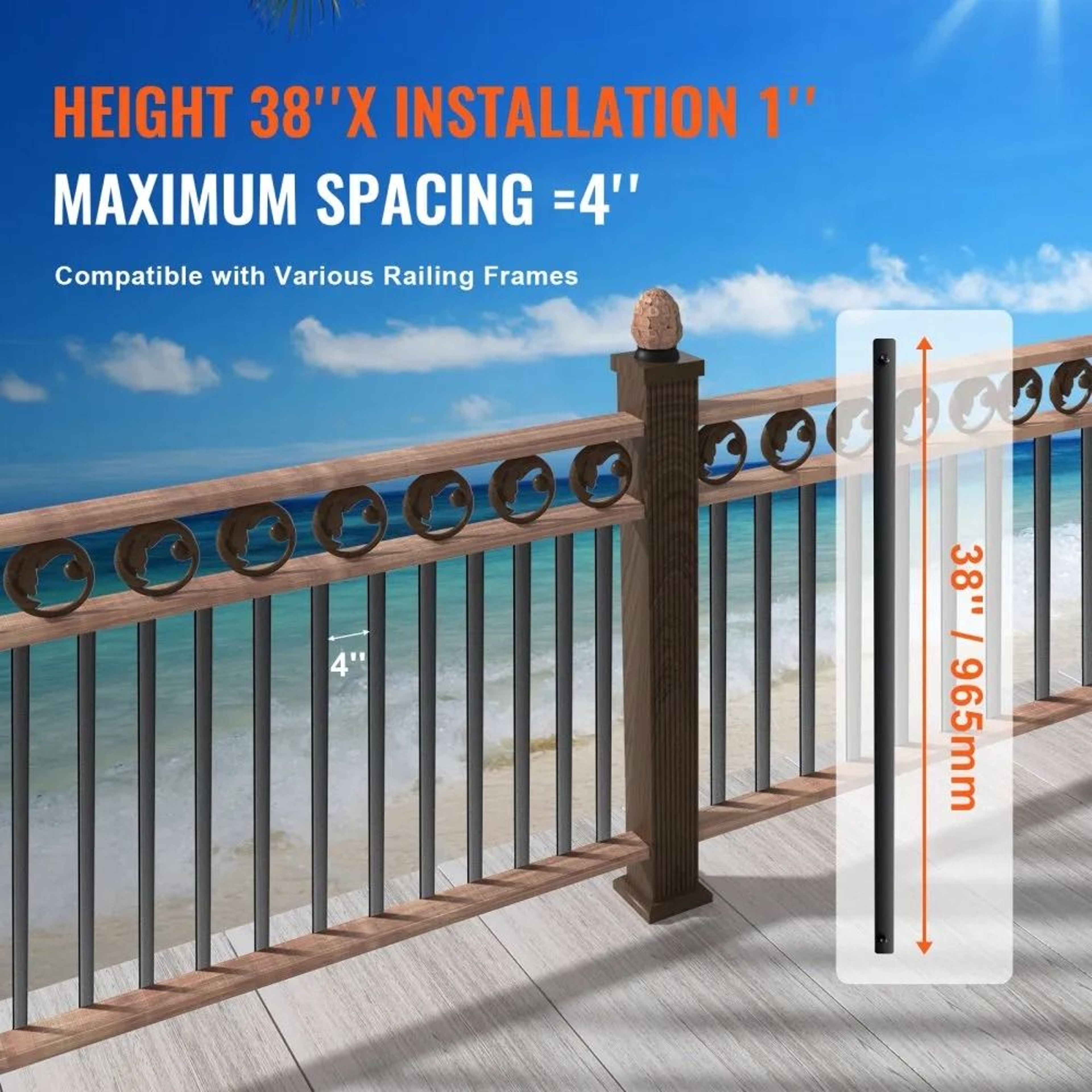 38 Inch Aluminum Deck Balusters 72 Pack Black Stair Railing Spindles 4