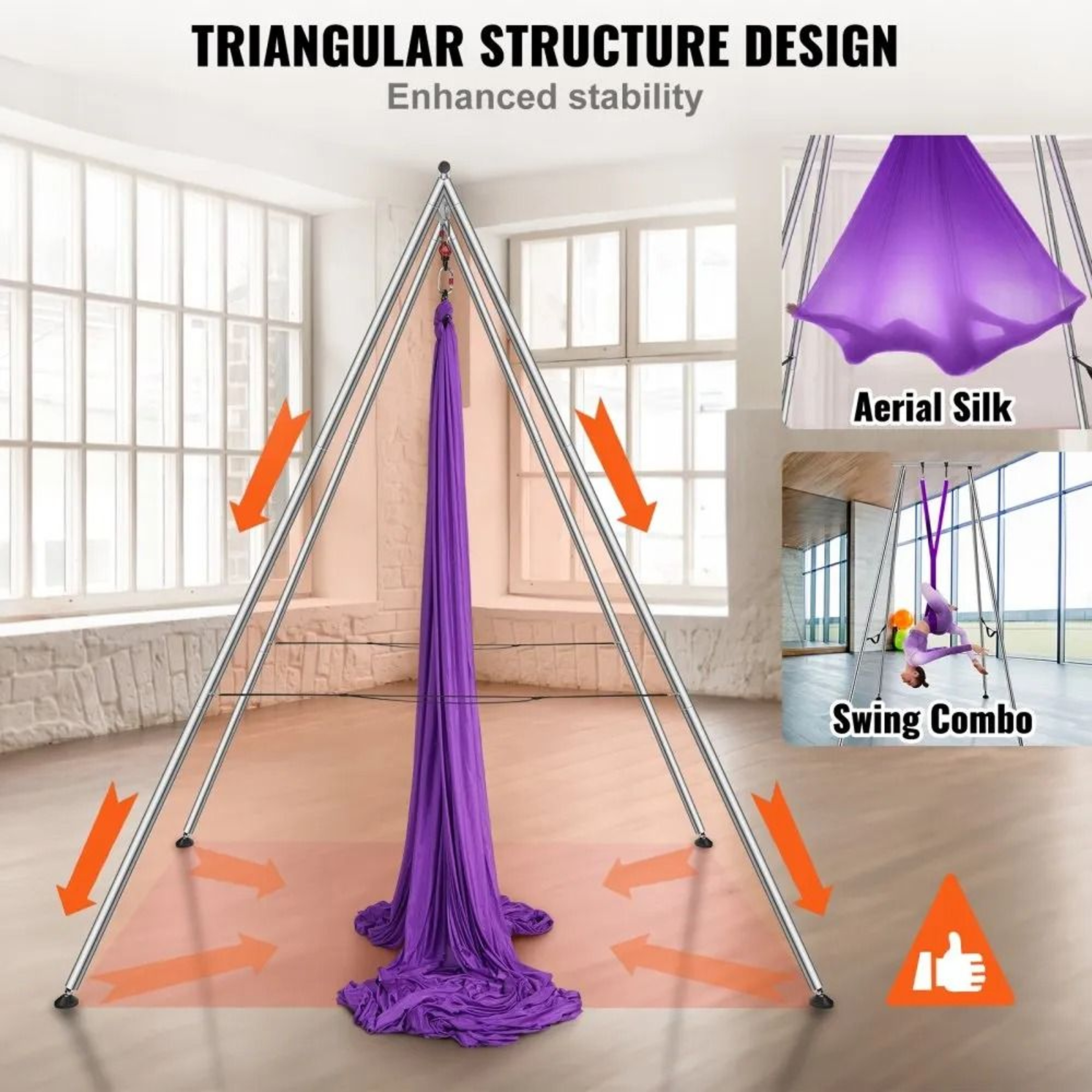 Aerial Yoga Frame With Hammock Heavy Duty Yoga Swing Stand For Indoor Outdoor Fitness 2