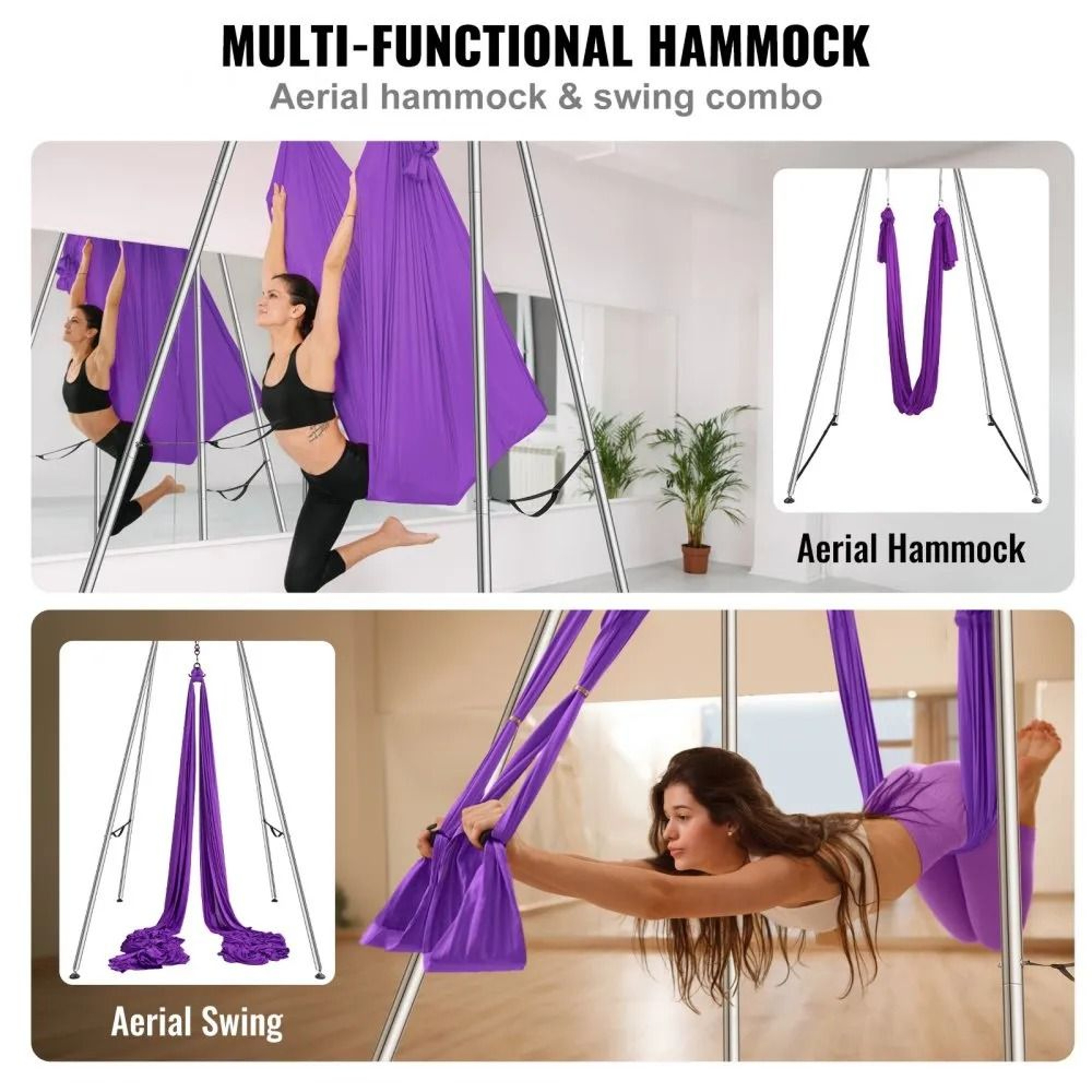 Aerial Yoga Frame With Hammock Heavy Duty Yoga Swing Stand For Indoor Outdoor Fitness 6