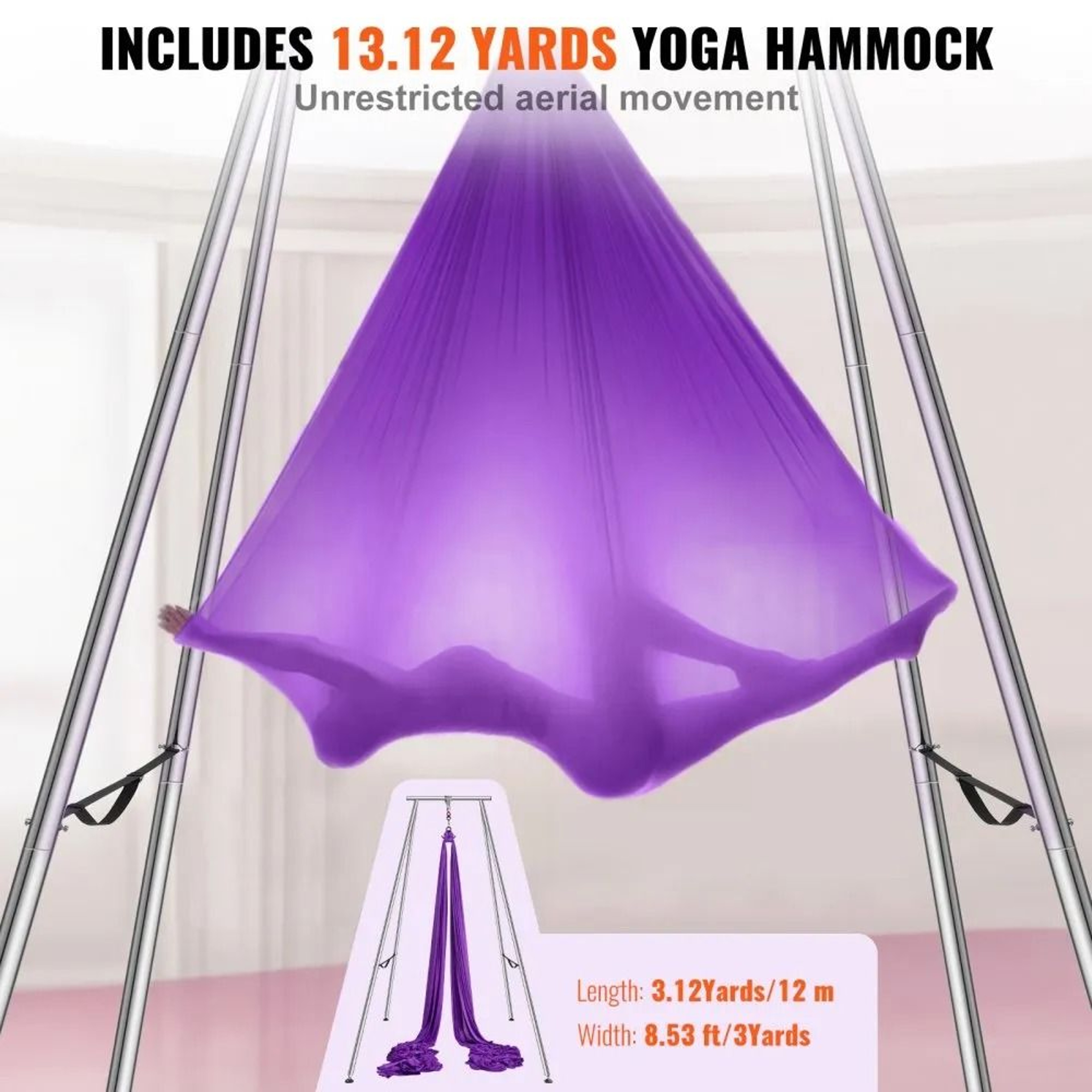 Aerial Yoga Frame With Hammock Heavy Duty Yoga Swing Stand For Indoor Outdoor Fitness 3