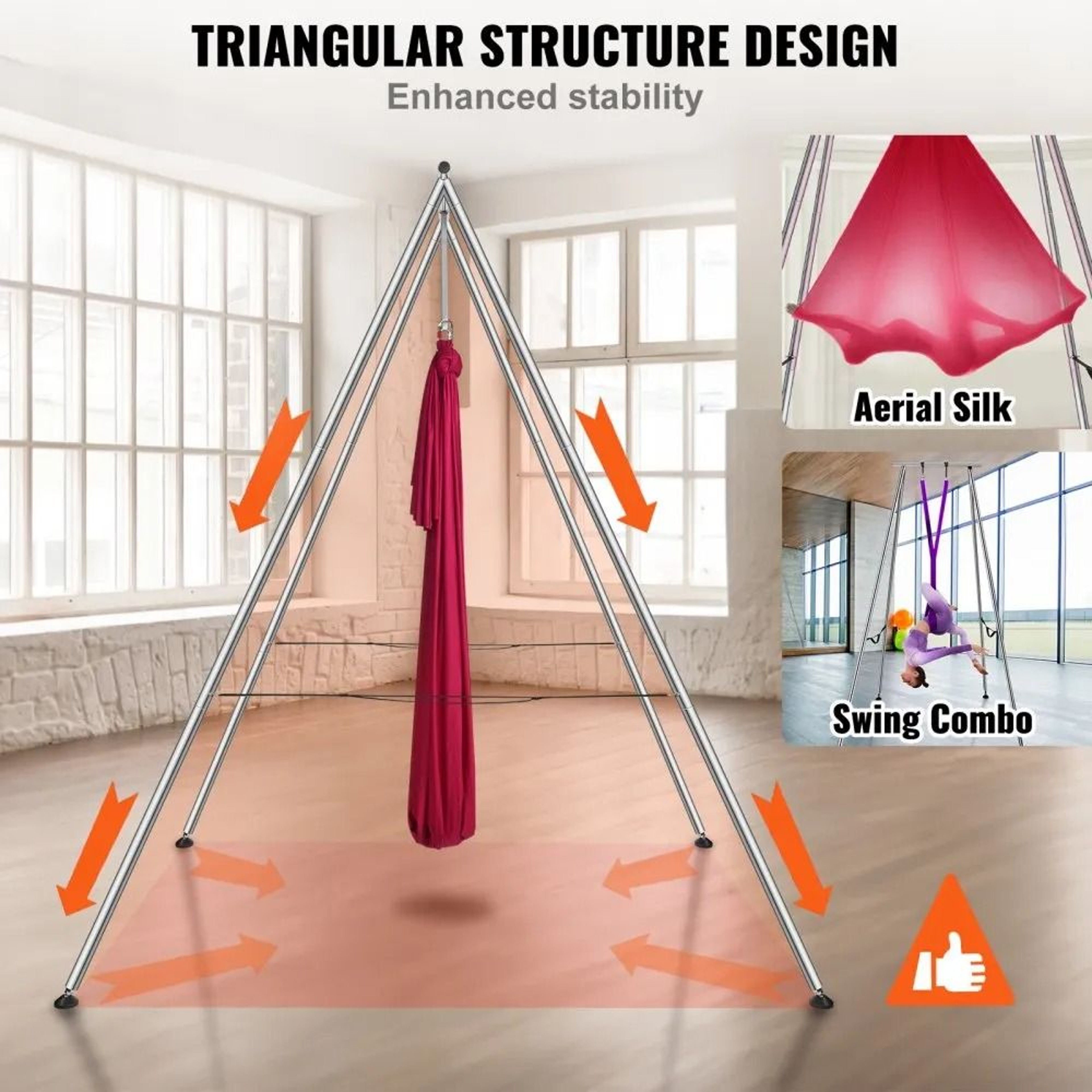 Aerial Yoga Frame With Hammock Heavy Duty Yoga Swing Stand For Indoor Outdoor Practice 4