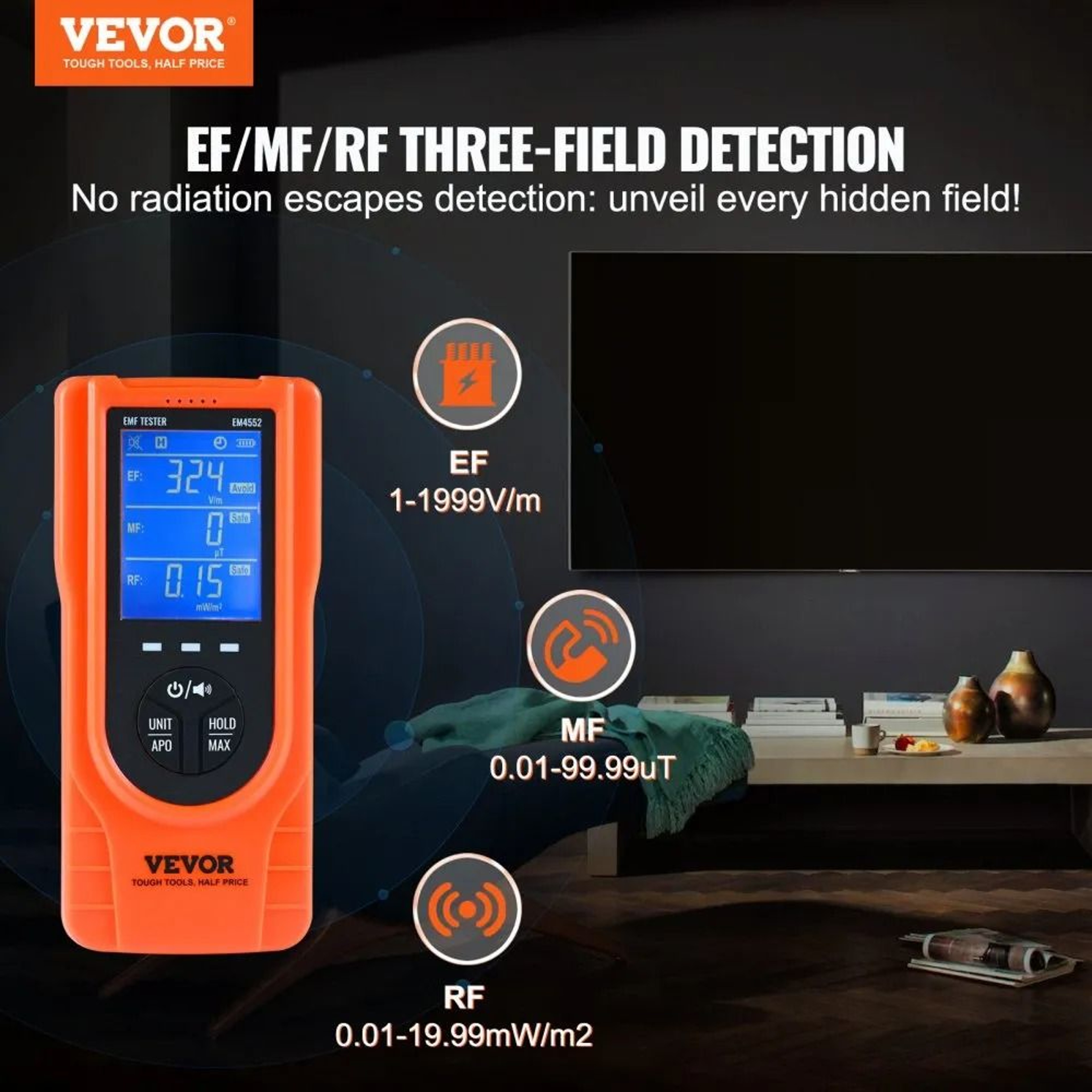 3 In 1 EMF Meter Rechargeable Electromagnetic Radiation Detector With Digital LCD 5
