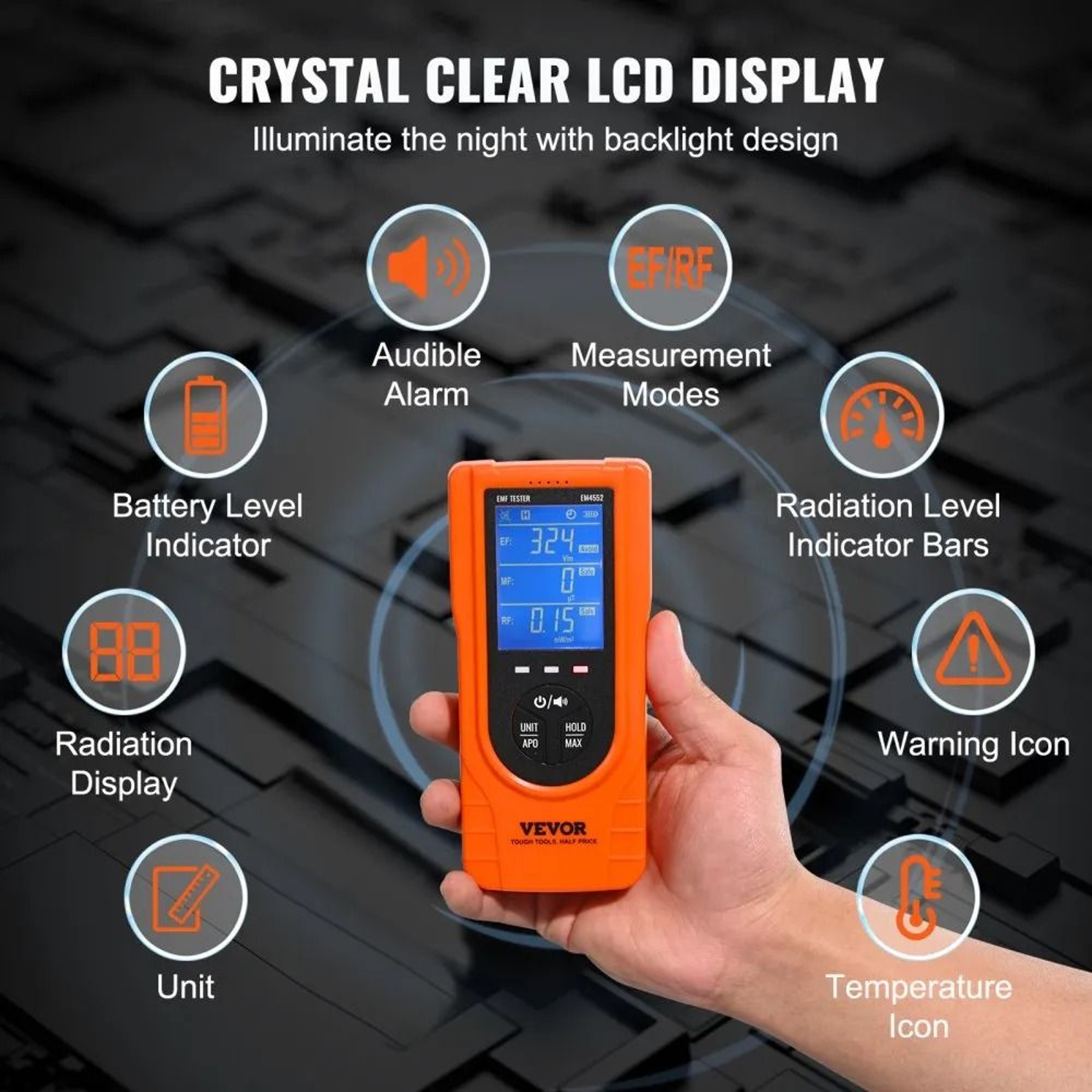 3 In 1 EMF Meter Rechargeable Electromagnetic Radiation Detector With Digital LCD 3