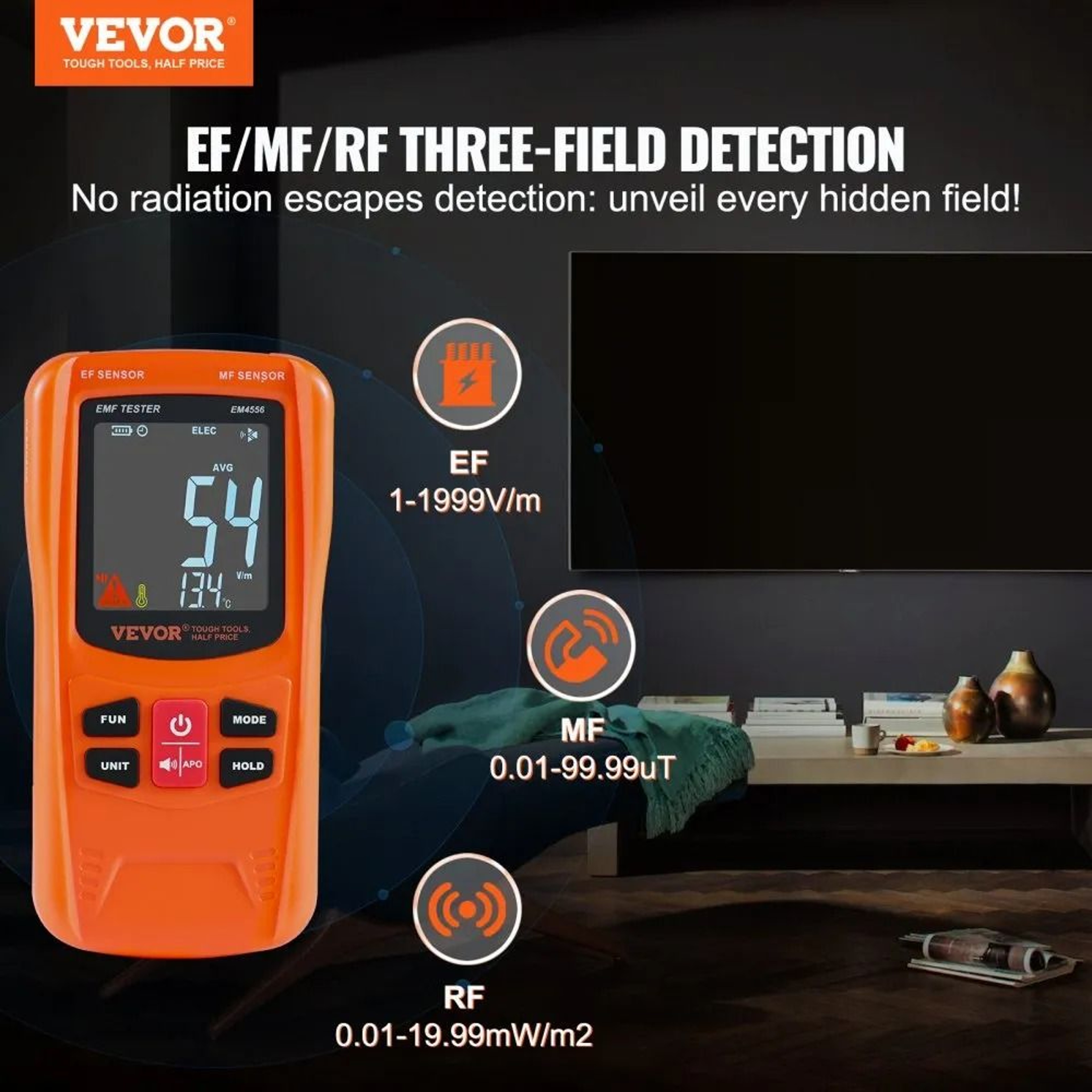 3 In 1 EMF Meter Radiation Detector With EF MF RF Testing 5Hz To 6GHz And LCD Display 2