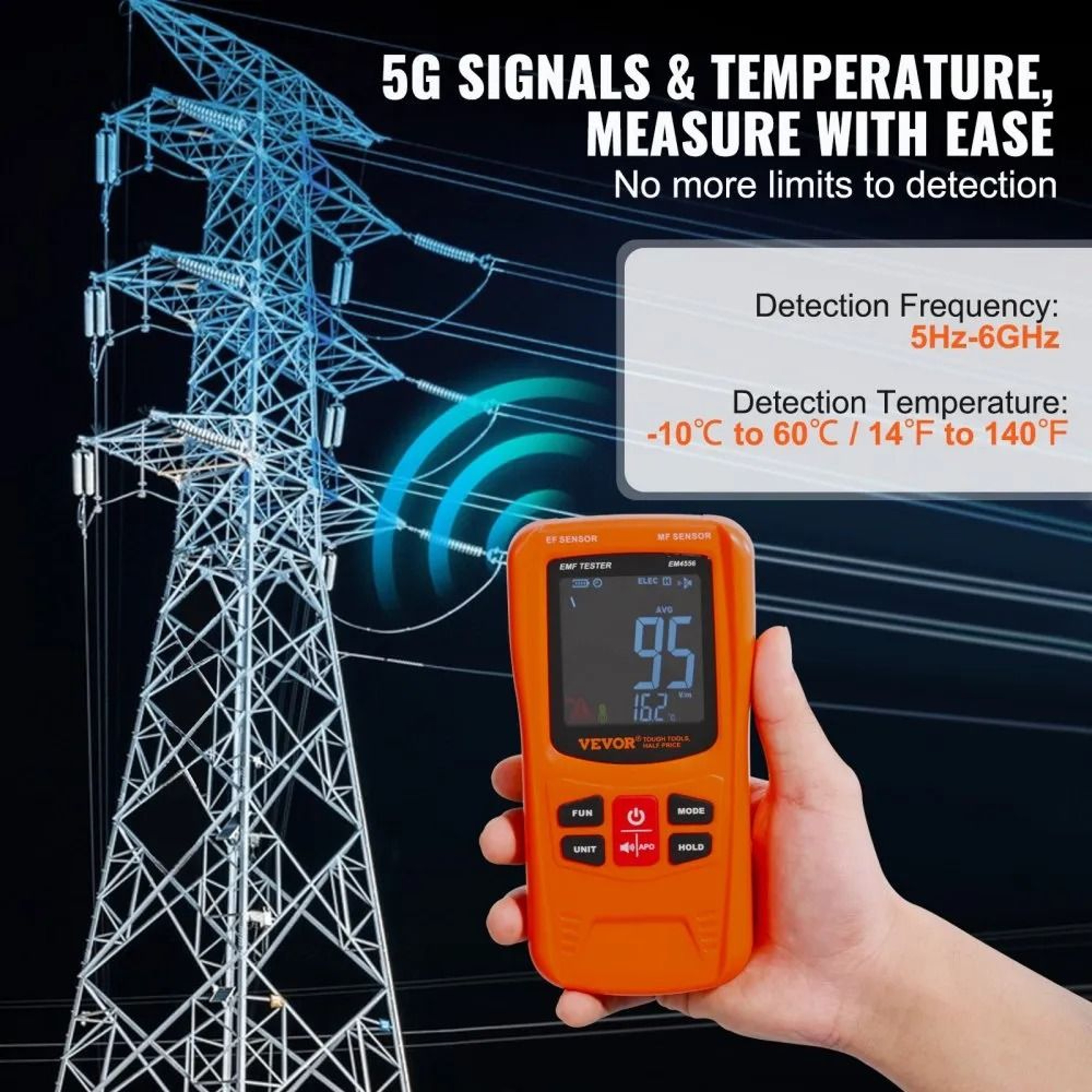 3 In 1 EMF Meter Radiation Detector With EF MF RF Testing 5Hz To 6GHz And LCD Display 1