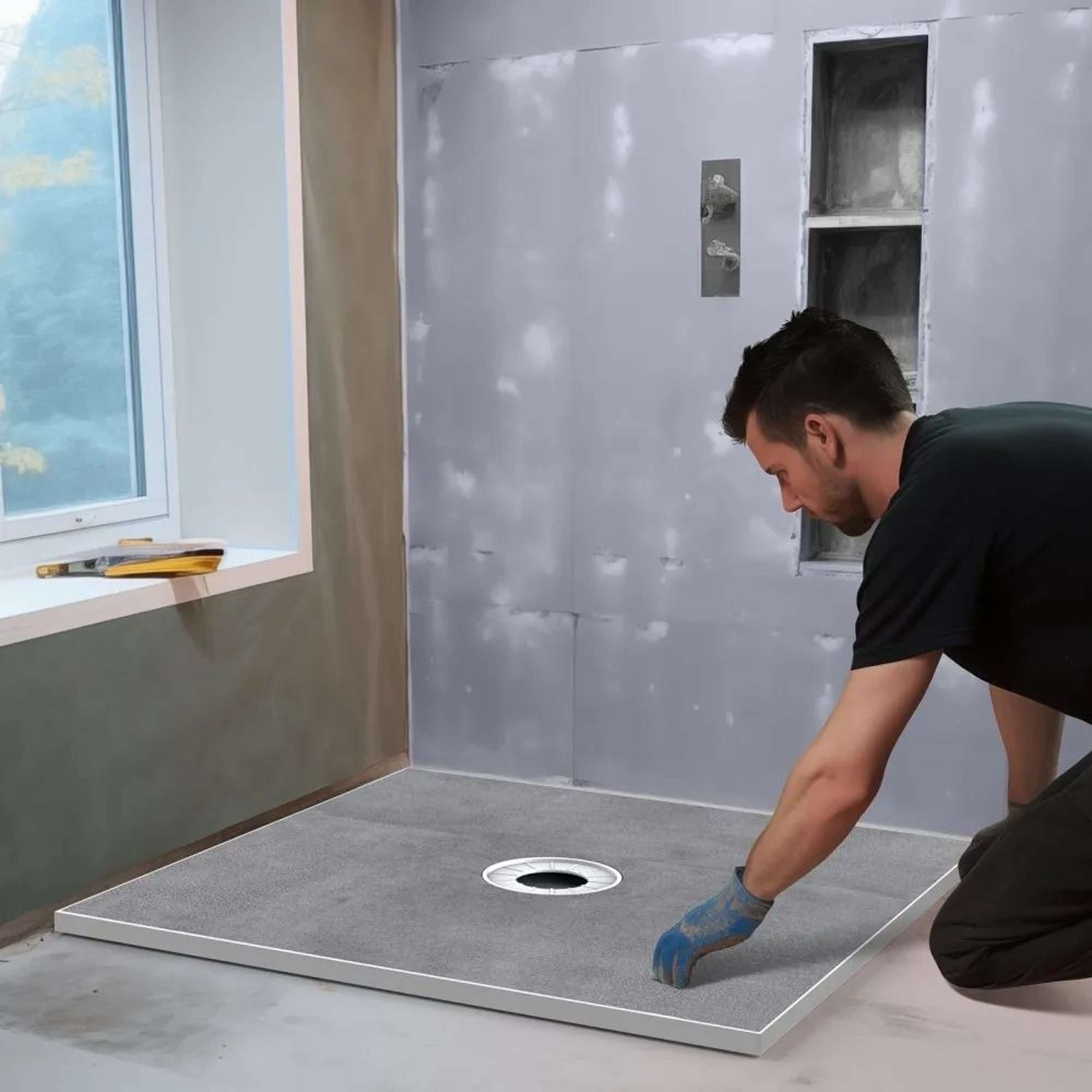 Waterproof 36x36 Shower Pan Kit With Center Drain And Lightweight EPS Base 6