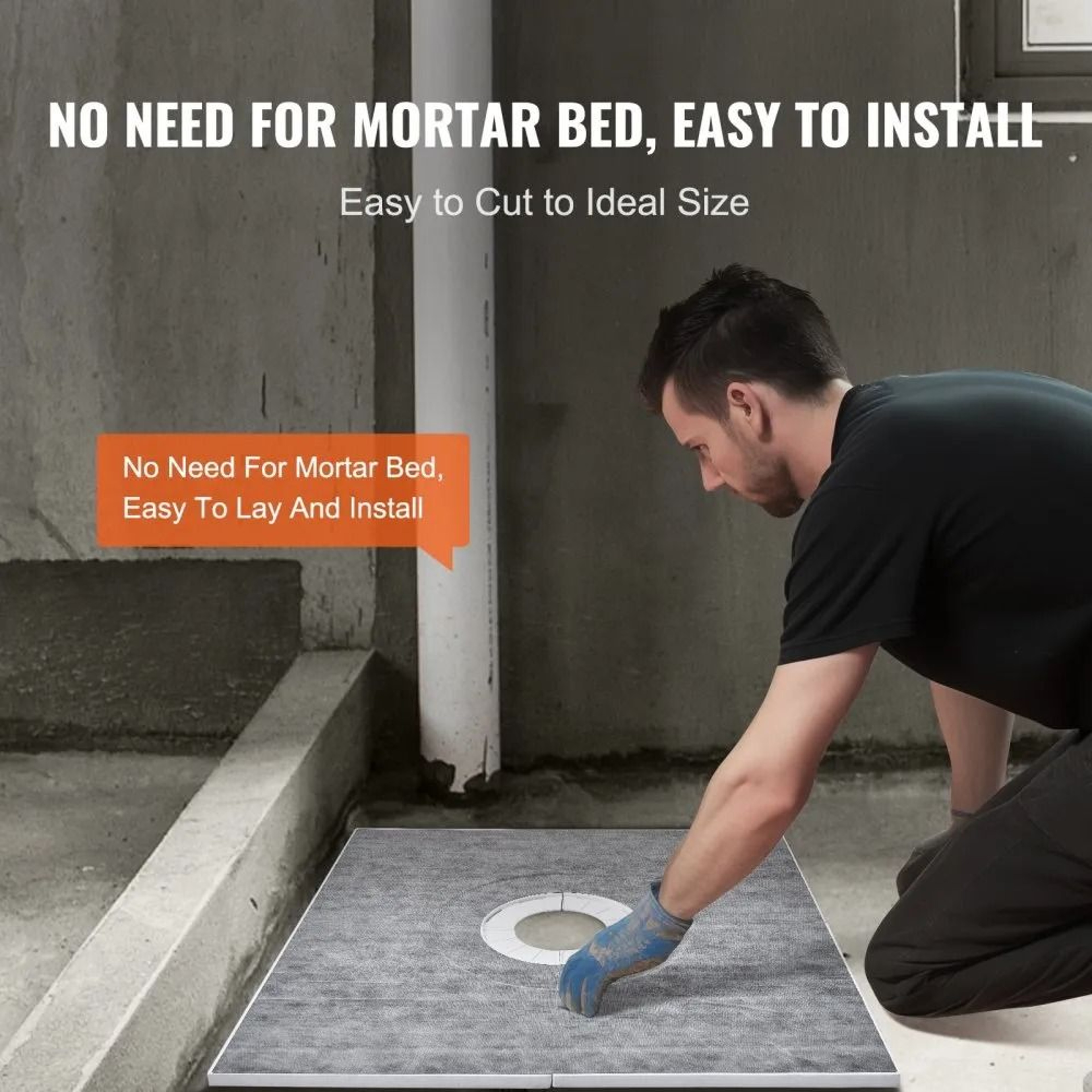 Waterproof 36x36 Shower Pan Kit With Center Drain And Lightweight EPS Base 1