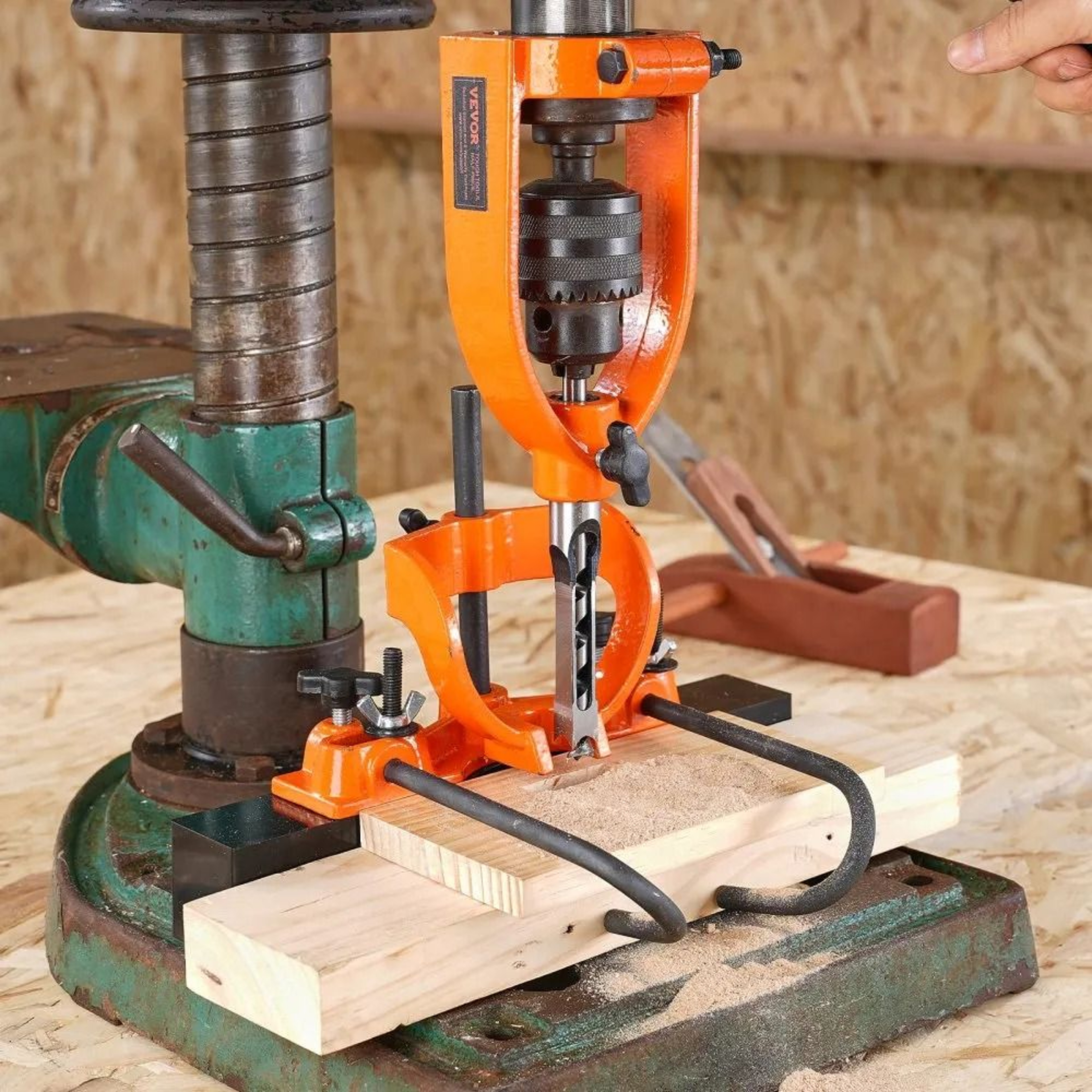 Drill Press Mortising Attachment Kit With Square Hole Chisel Set For Woodworking 4