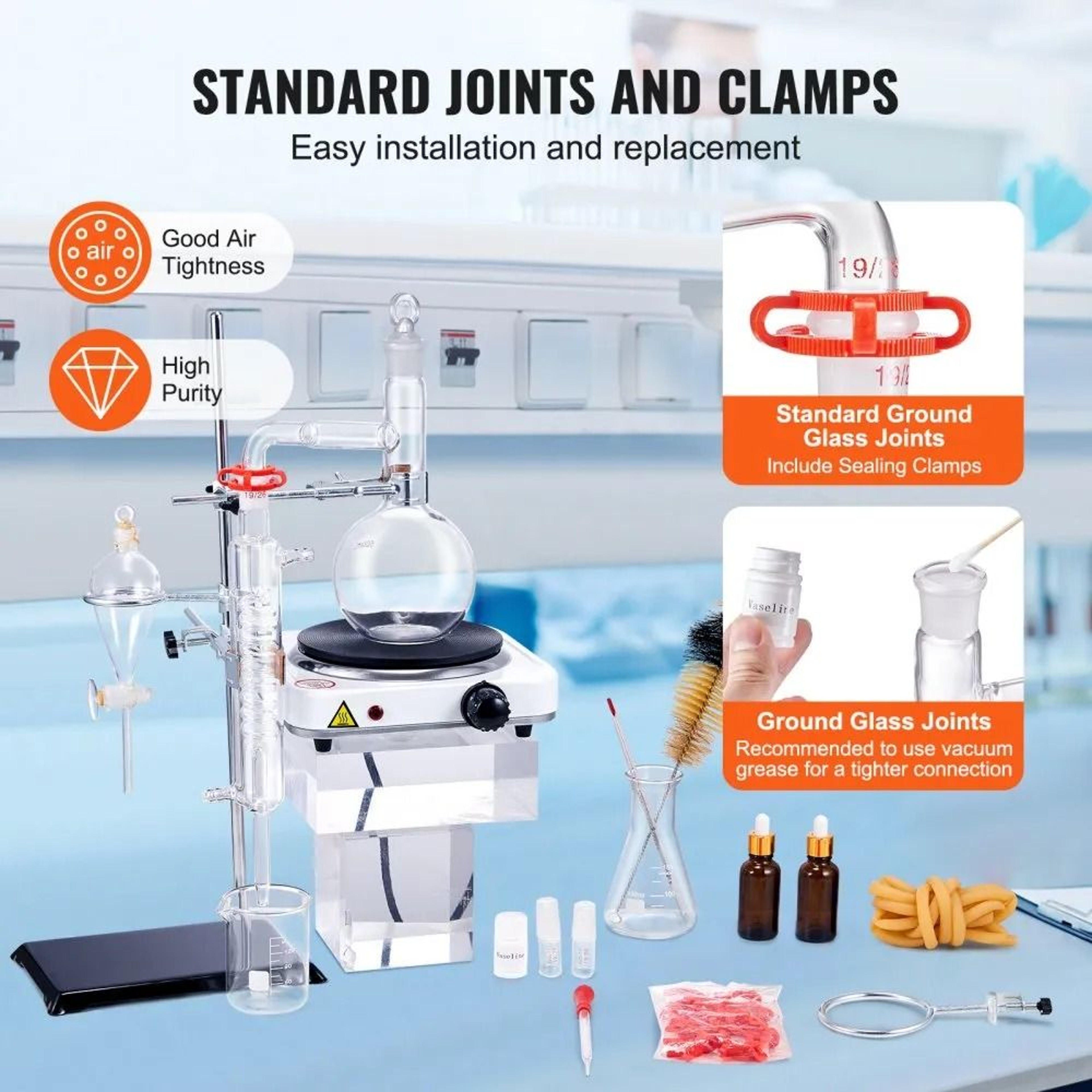 500ml Lab Distillation Kit With Borosilicate Glassware And 1000W Heating Plate 4