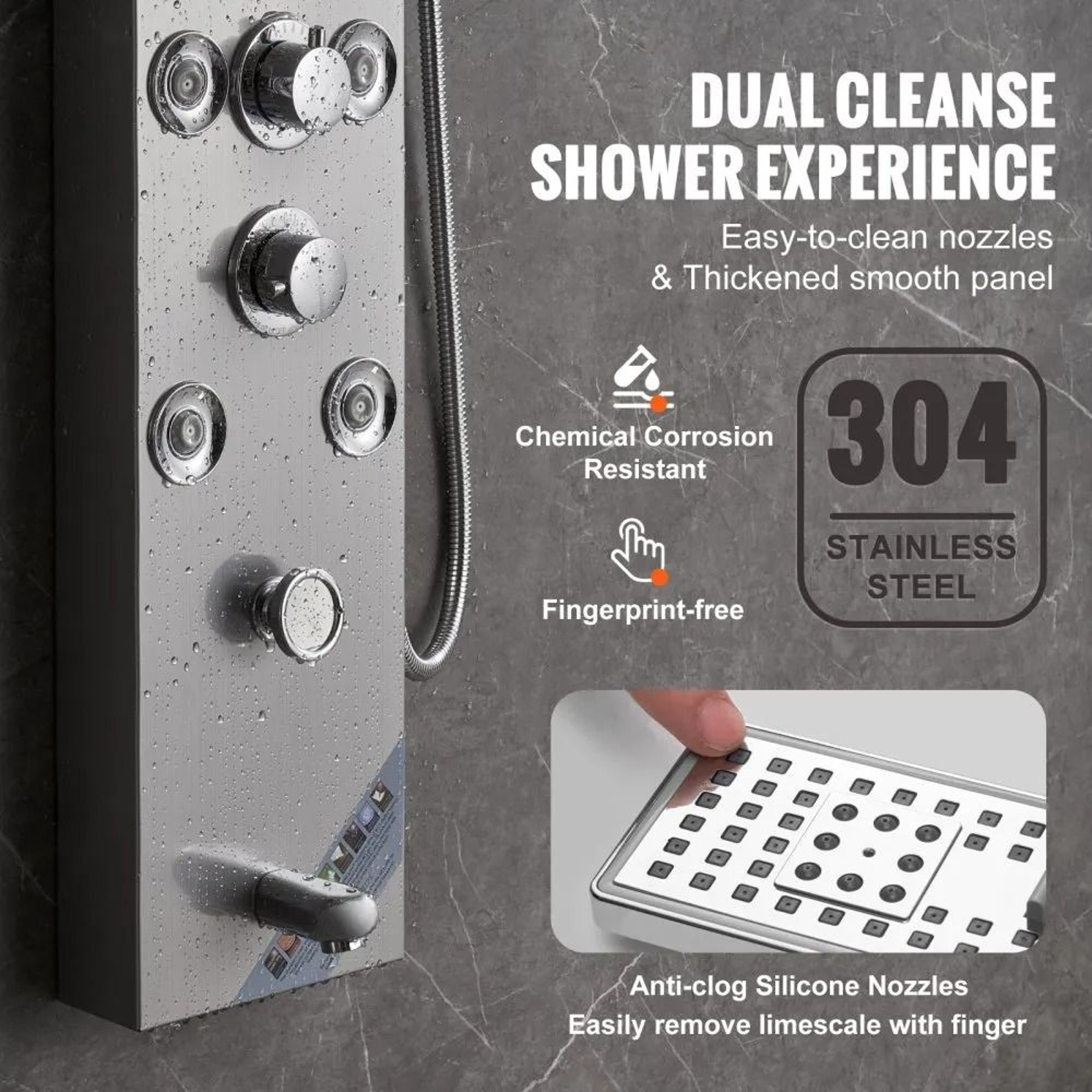 Hydroelectric LED Shower Panel System With Rainfall Waterfall And Massage Jets 2
