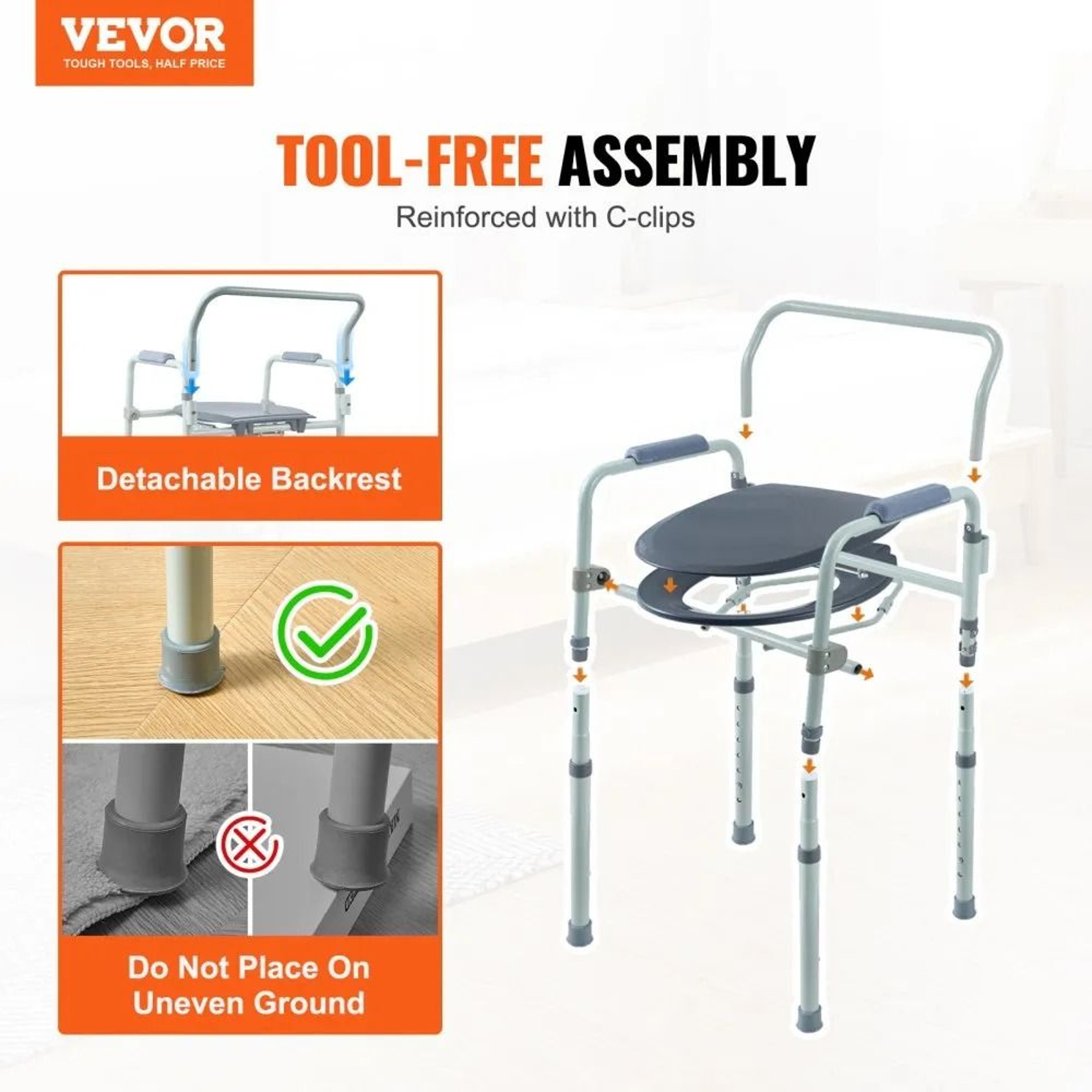 Adjustable Bedside Commode Chair With Wide Raised Toilet Seat And Removable Bucket 1