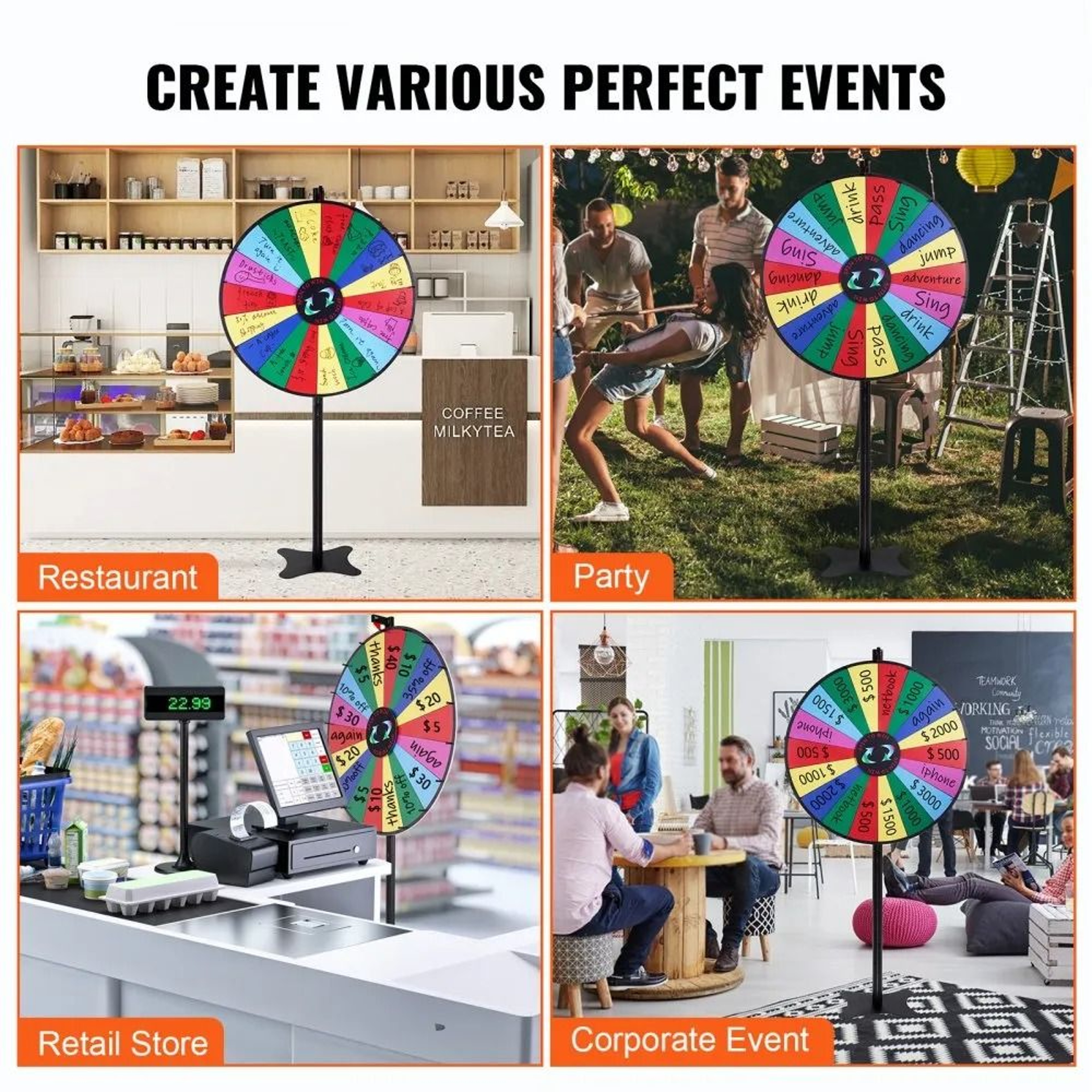36 Inch Spinning Prize Wheel With 18 Customizable Slots And Floor Stand 6