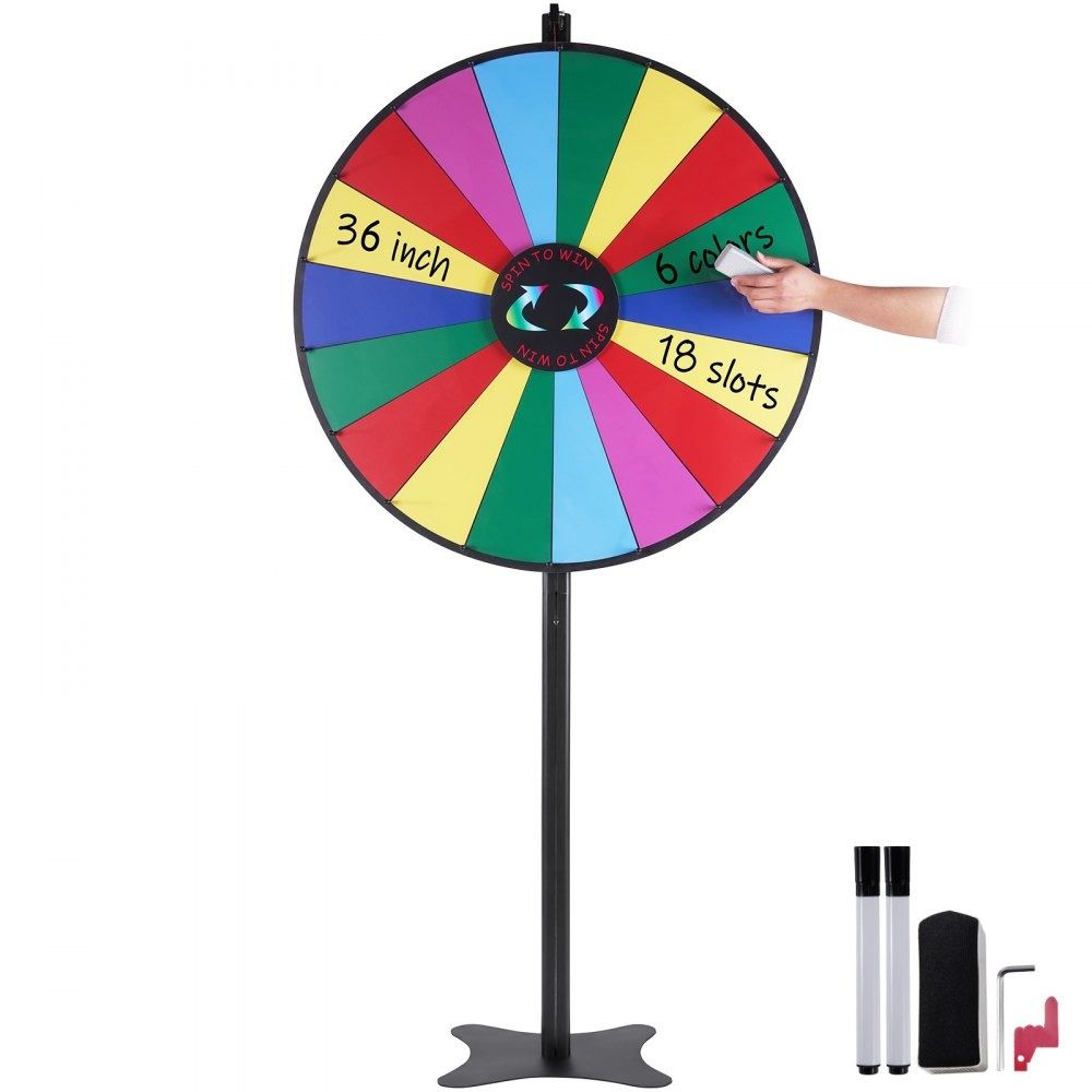 36 Inch Spinning Prize Wheel With 18 Customizable Slots And Floor Stand 0