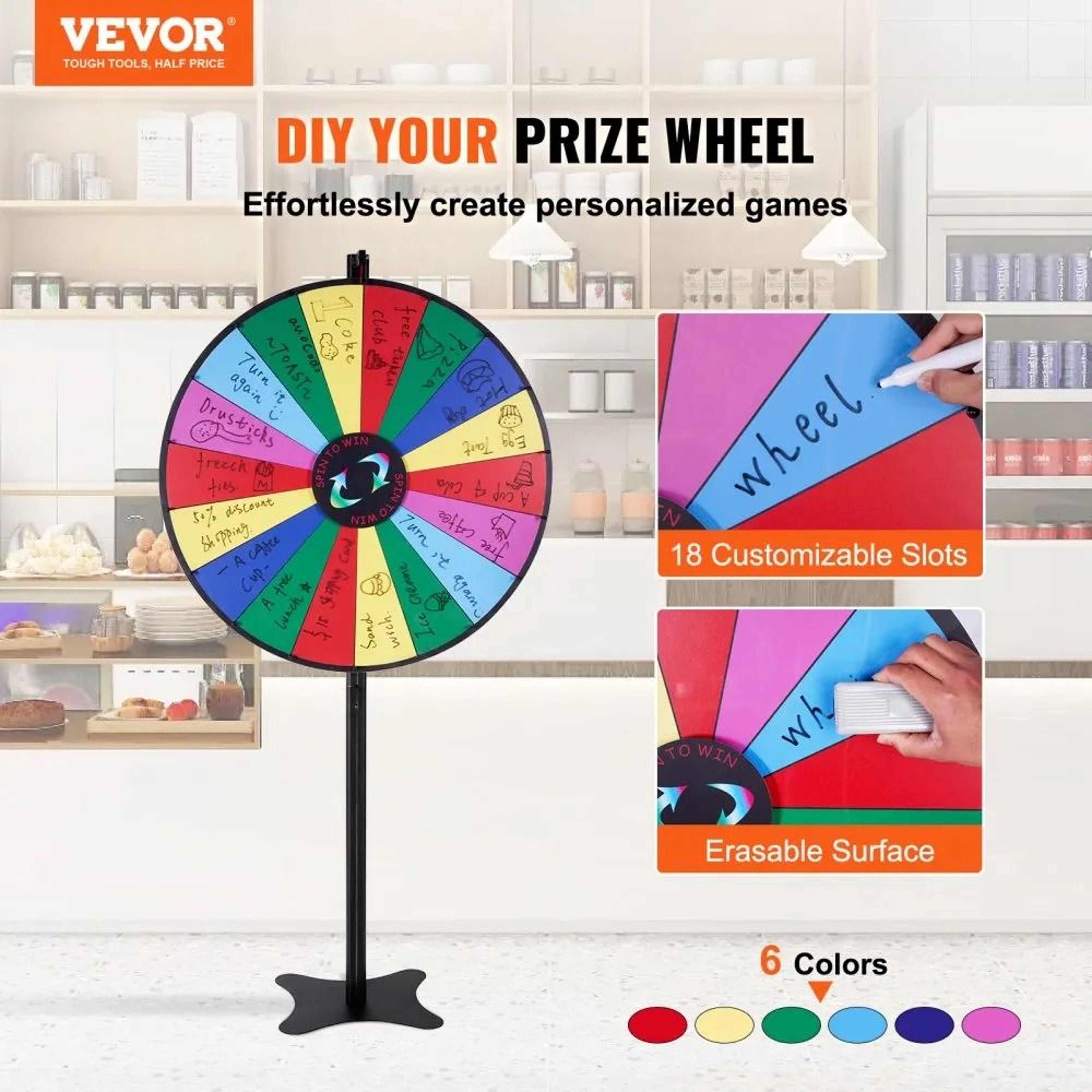 36 Inch Spinning Prize Wheel With 18 Customizable Slots And Floor Stand 4