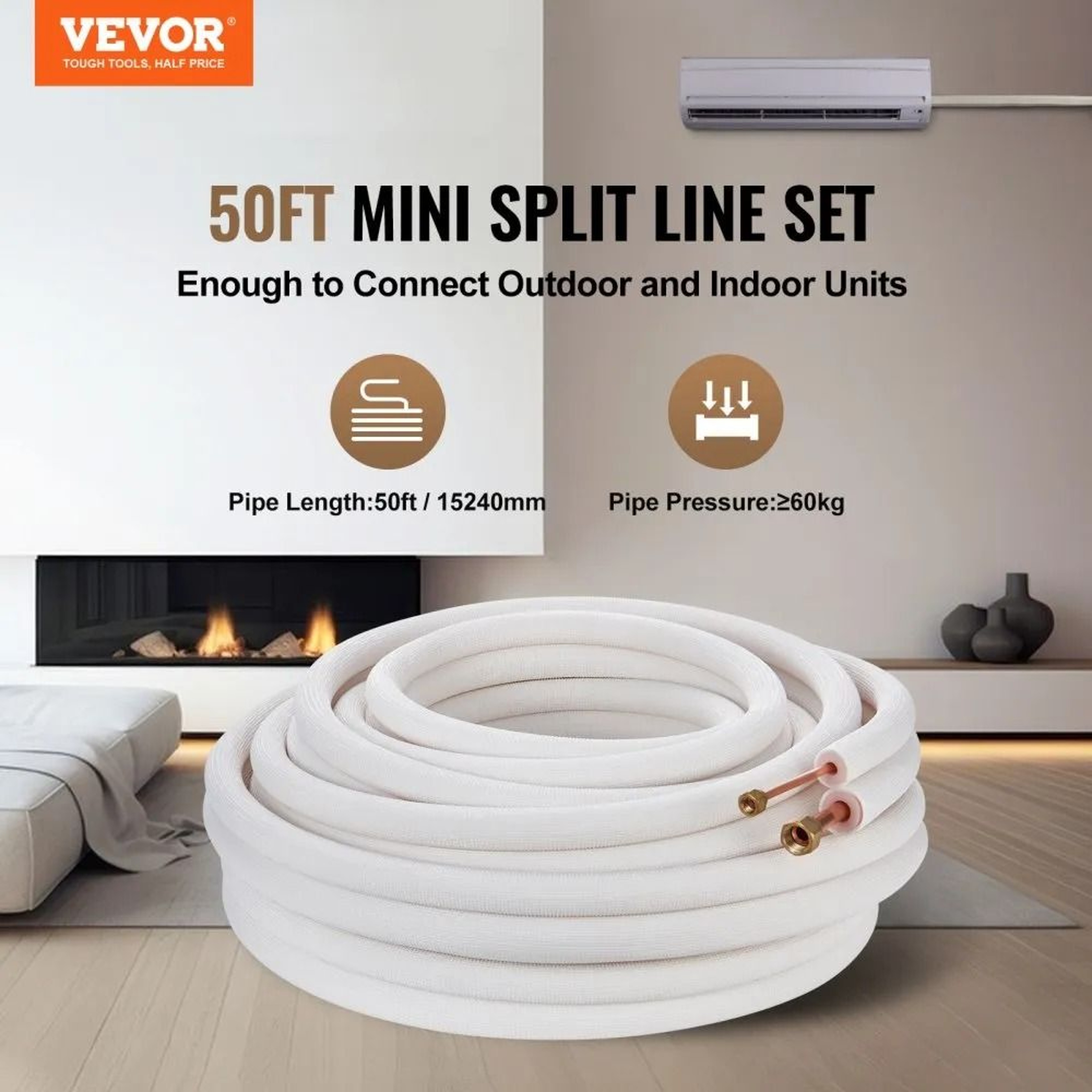 50FT Mini Split Line Set With Insulated Copper Tubing For HVAC And Heat Pump Systems 1
