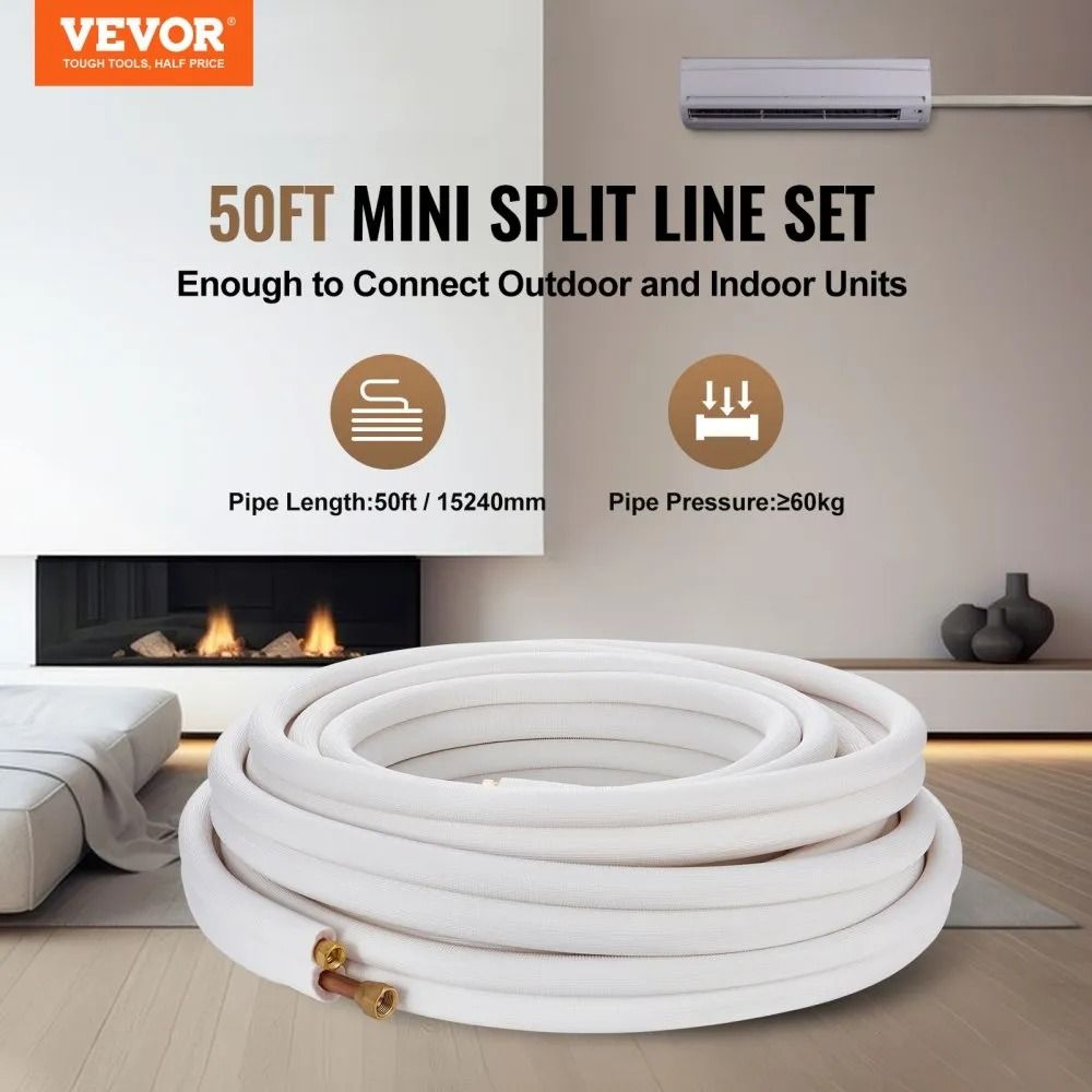 50FT Mini Split Line Set 38 And 58 Copper Tubing With Triple Layer Insulation 1