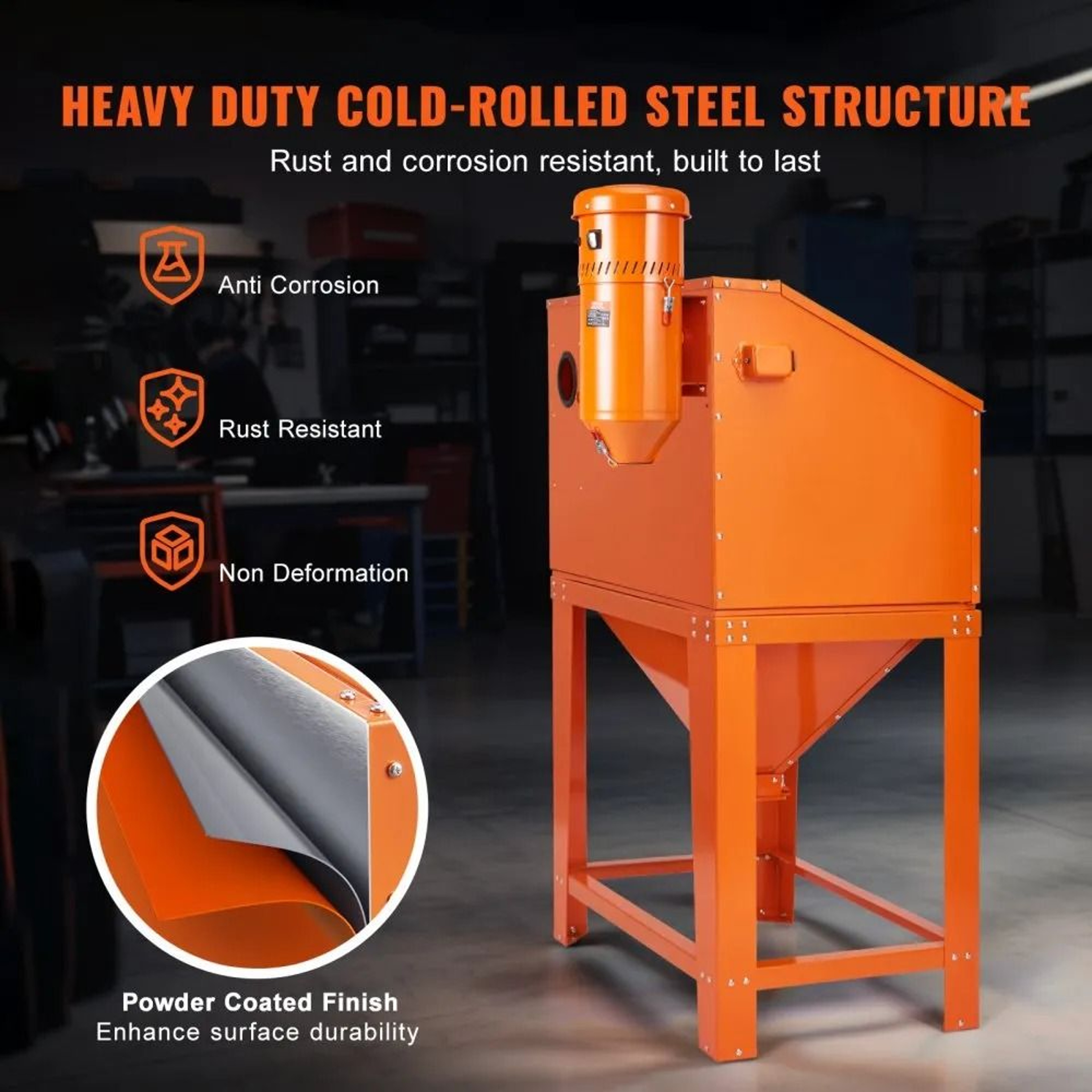 90 Gallon Sandblasting Cabinet With Dust Collector For Rust And Paint Removal 4