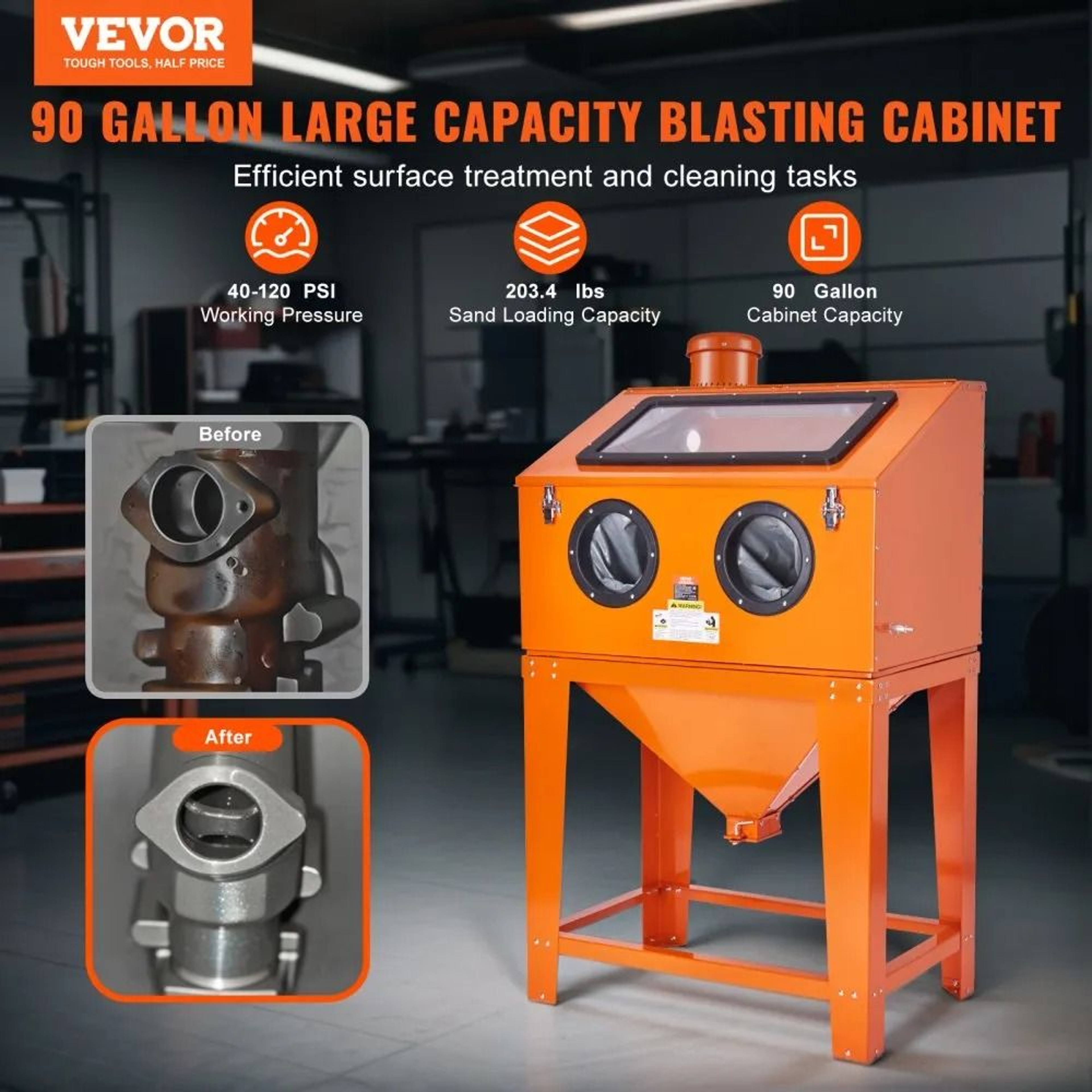 90 Gallon Sandblasting Cabinet With Dust Collector For Rust And Paint Removal 1