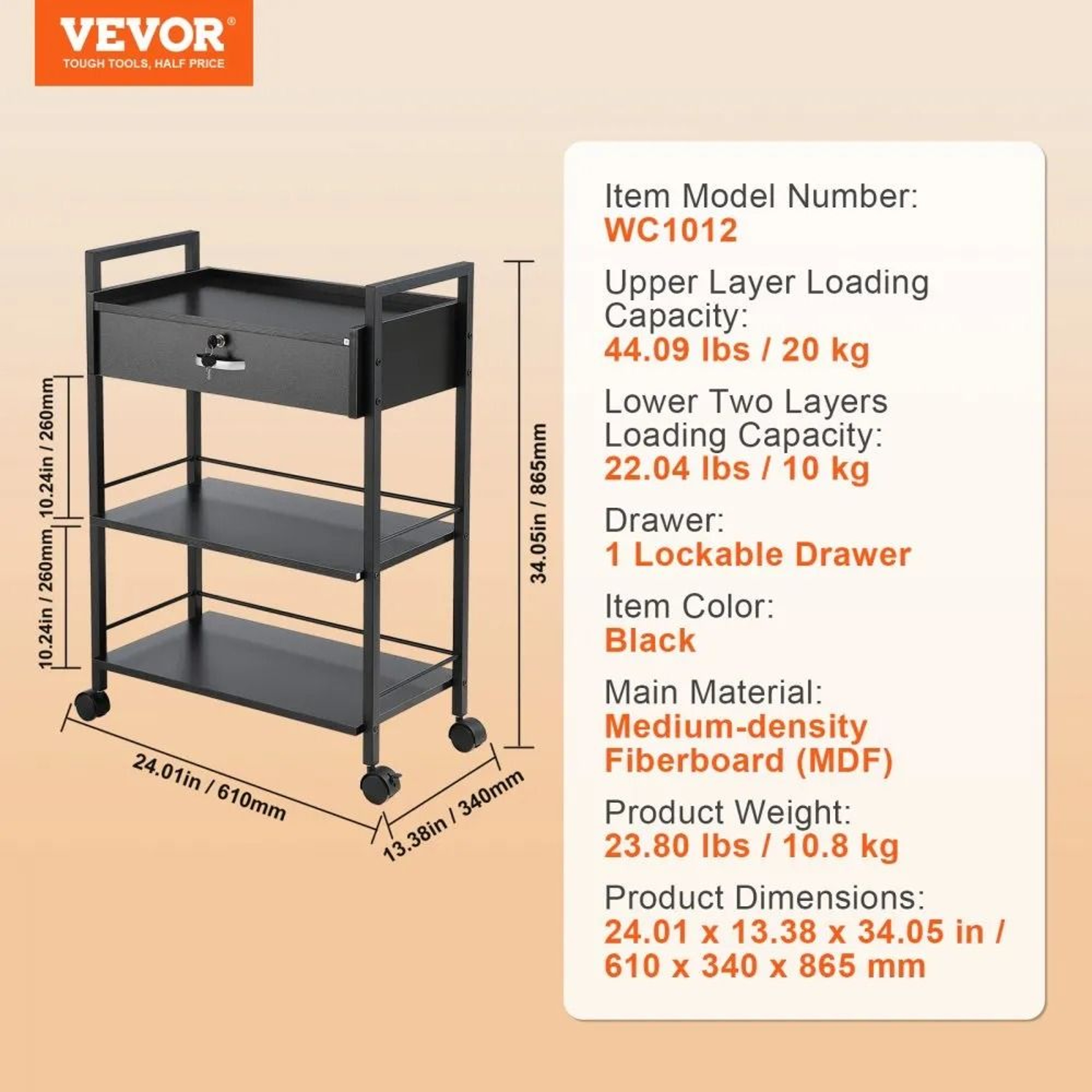 3 Tier Beauty Salon Trolley Cart With Lockable Drawer And Rolling Storage Station 6