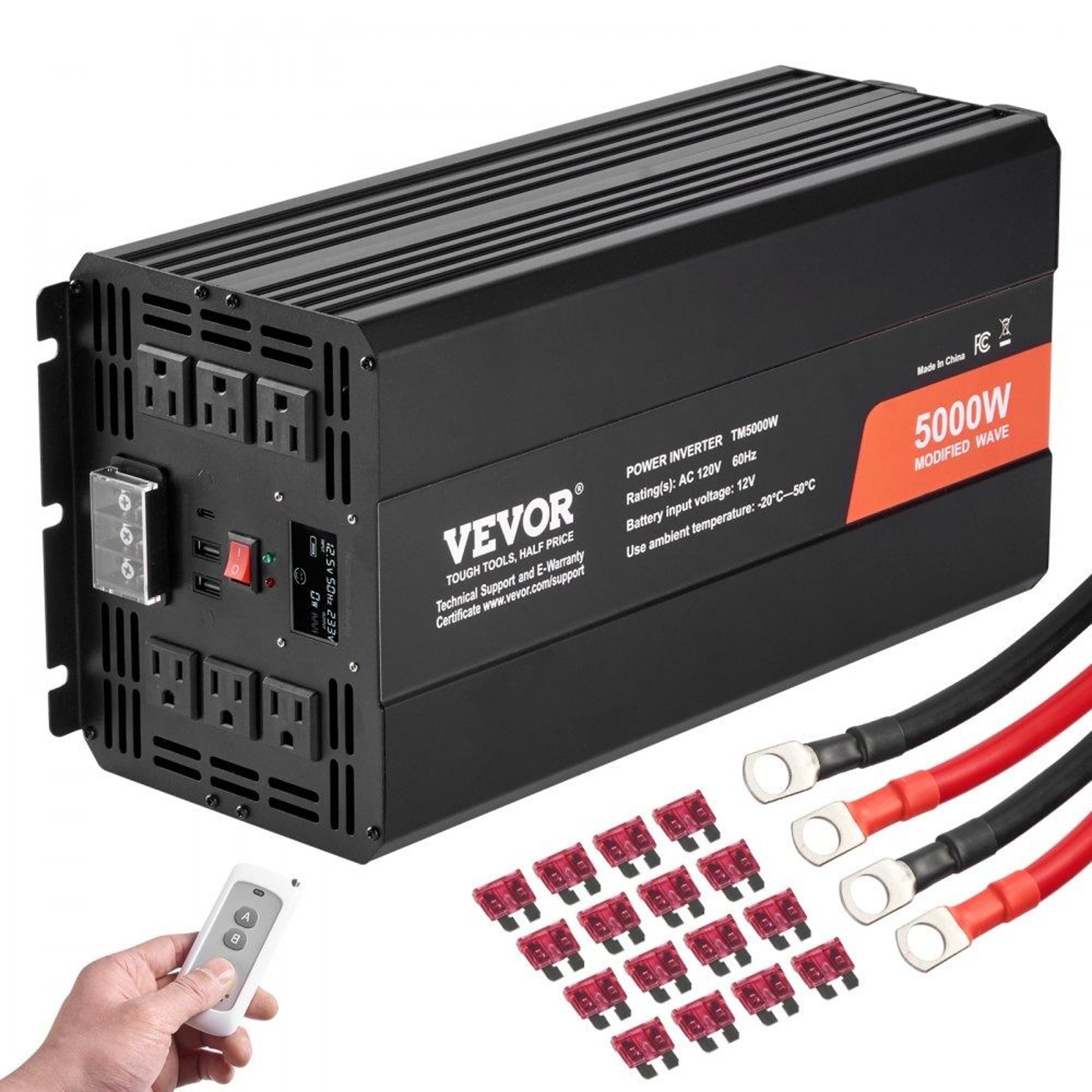 5000W Modified Sine Wave Power Inverter 12V To 120V With LCD Remote And Multi Device Charging 0