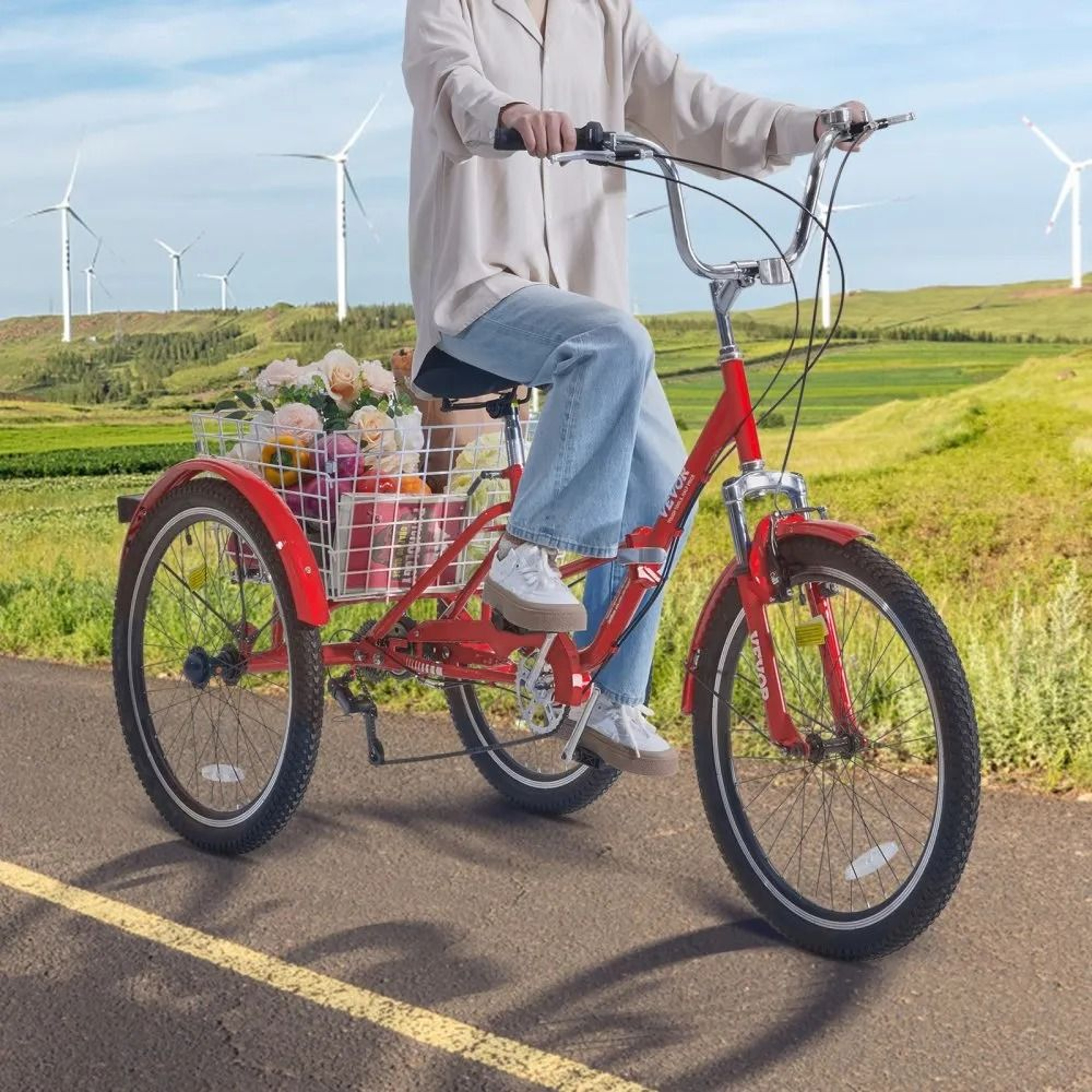 Folding Adult Tricycle With Large Basket Adjustable Seat And Stable 3 Wheel Cruiser Design 7