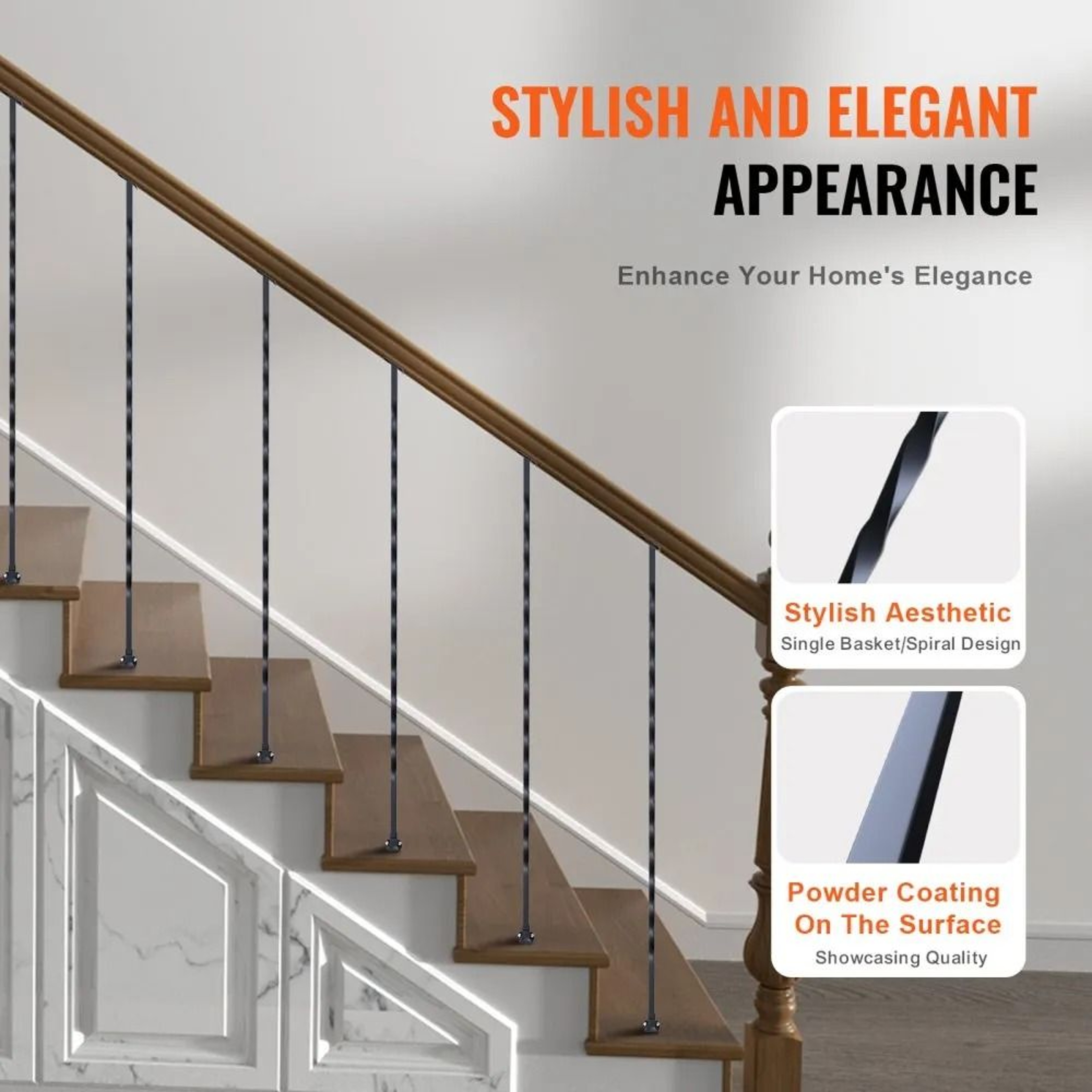 44 Inch Metal Stair Balusters Spiral Galvanized Steel Decorative Railing Spindles 10 Pack 3