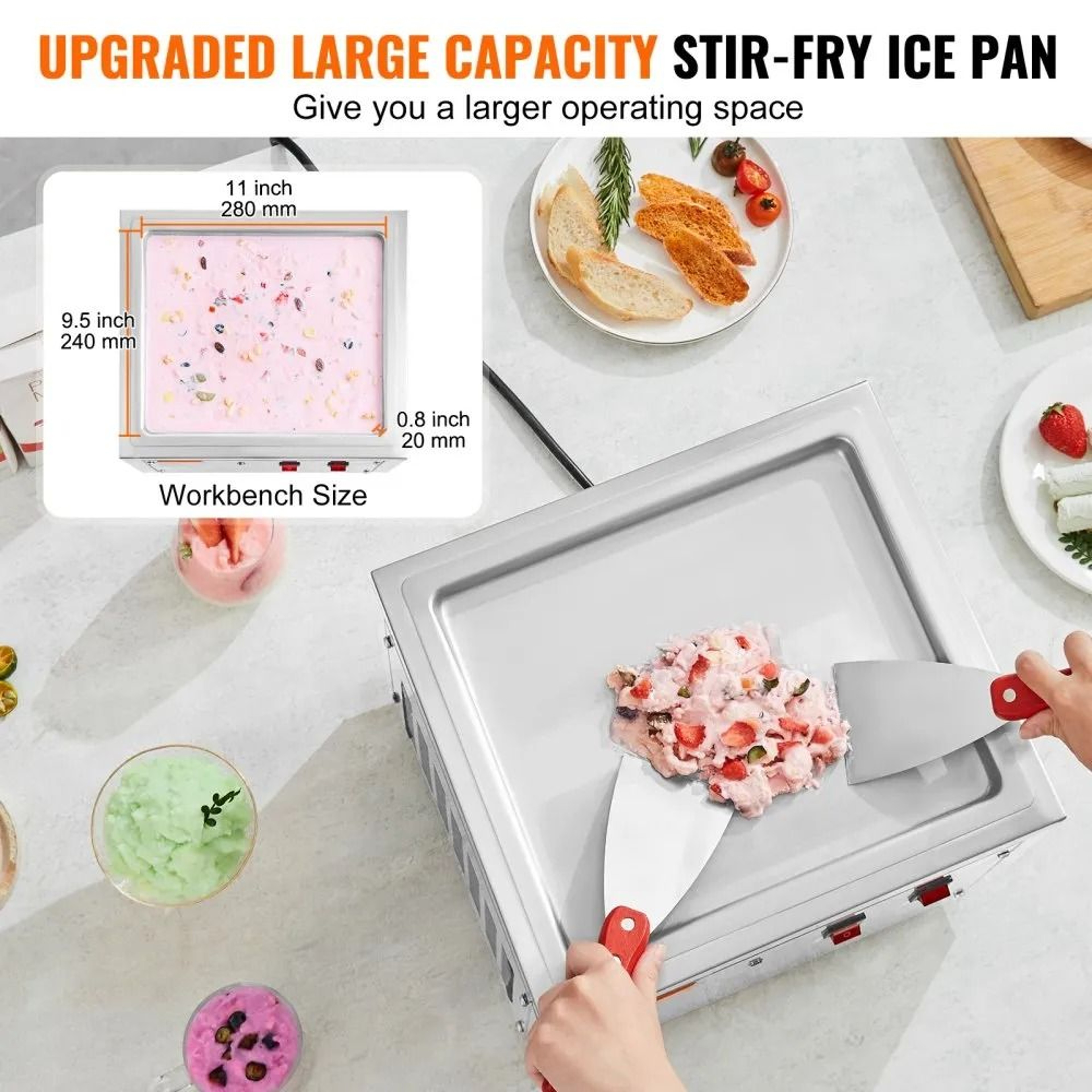 Rapid Freeze Rolled Ice Cream Maker With Stainless Steel Pan And Defrost Function 3