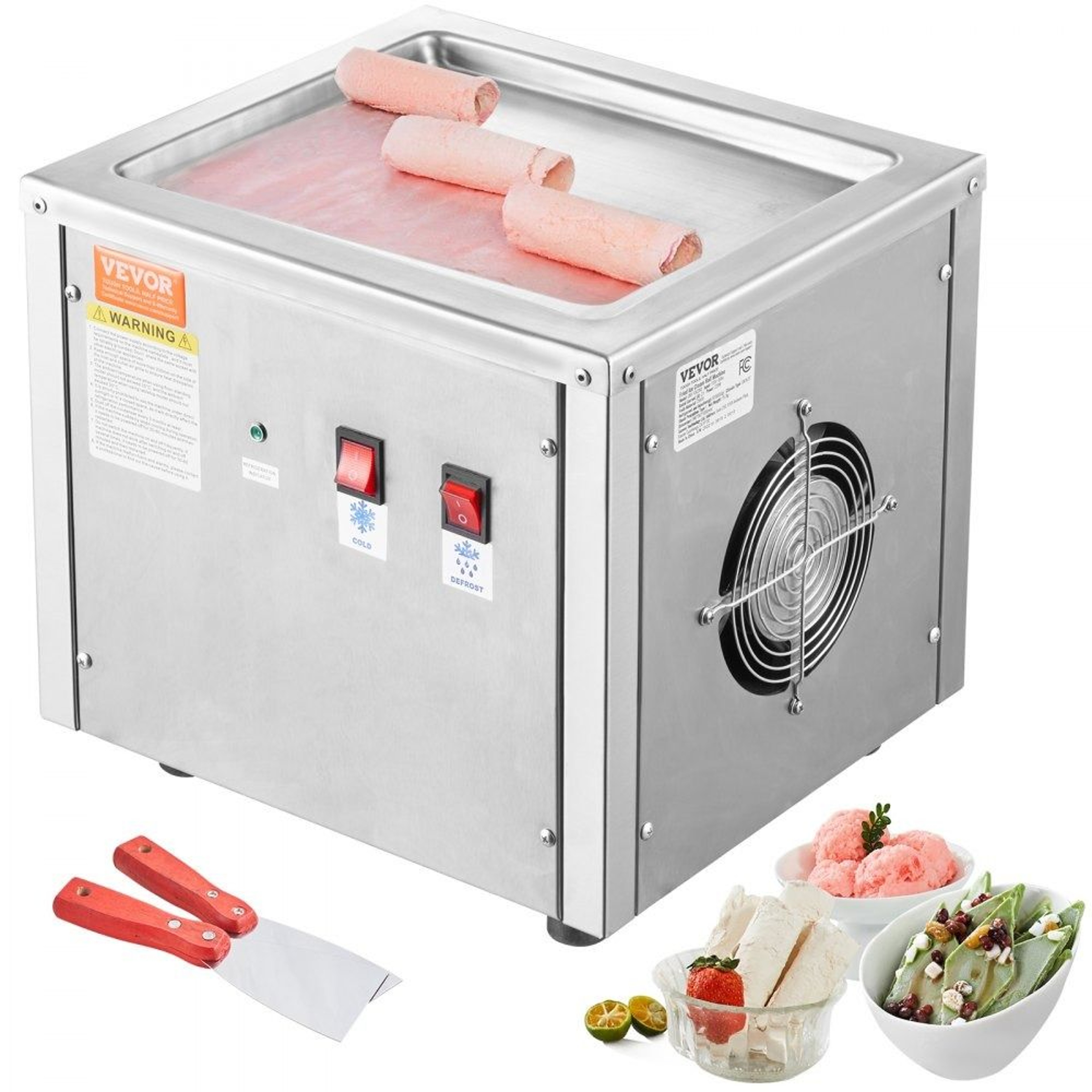Rapid Freeze Rolled Ice Cream Maker With Stainless Steel Pan And Defrost Function 0