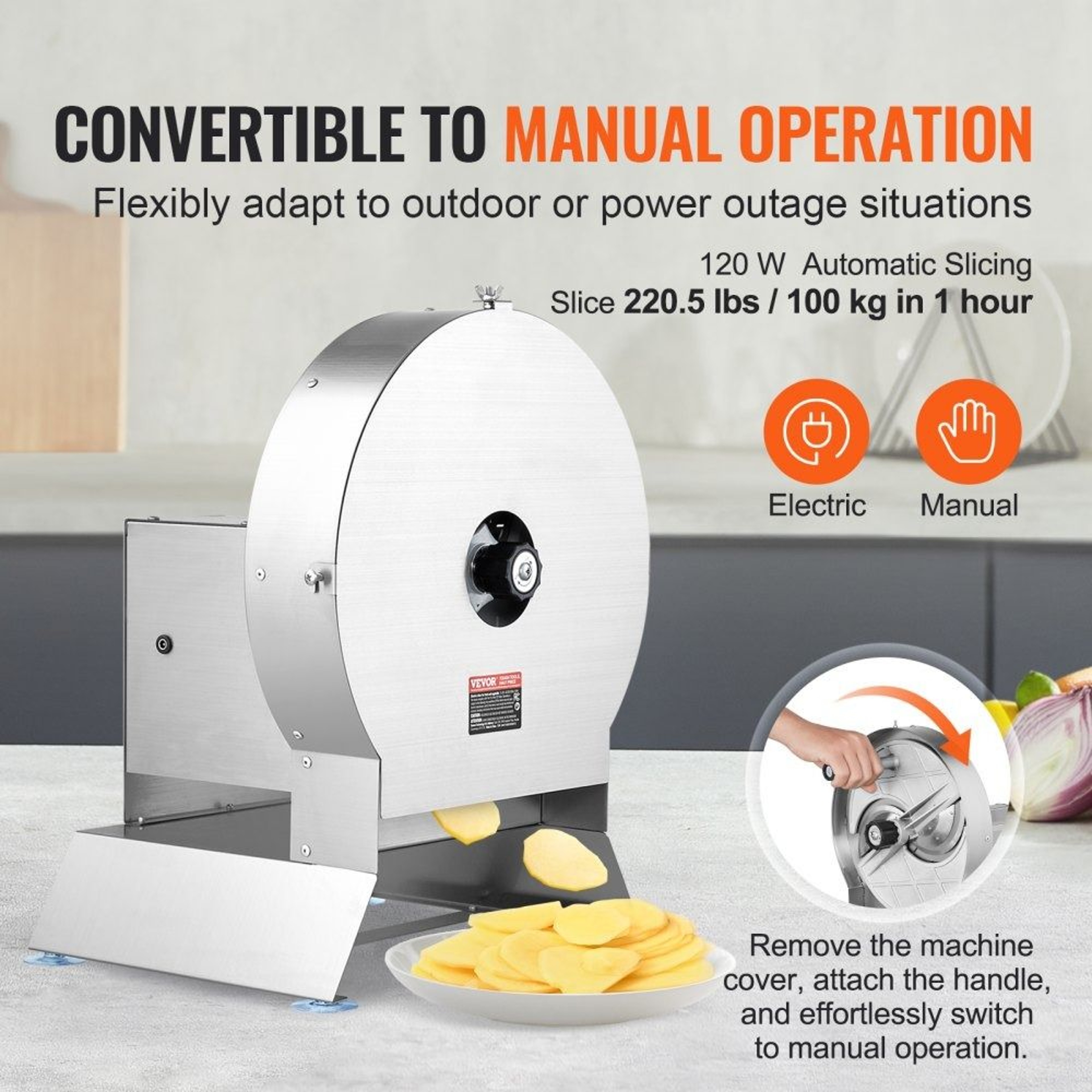 Commercial Electric Vegetable Slicer With Adjustable Thickness And Manual Mode 5