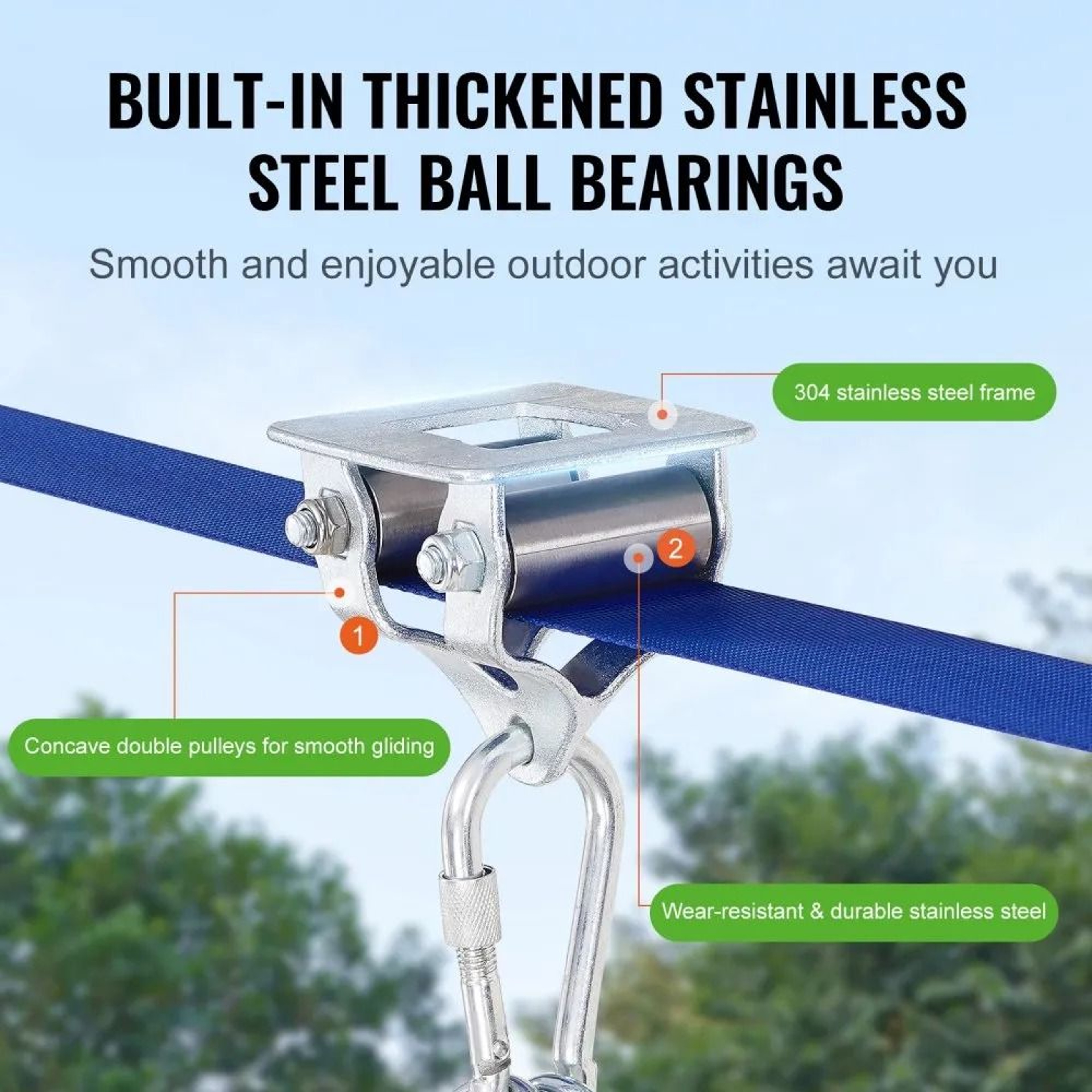 52 Ft Backyard Zipline Kit With Safety Harness Swing Seat And Handlebar 5