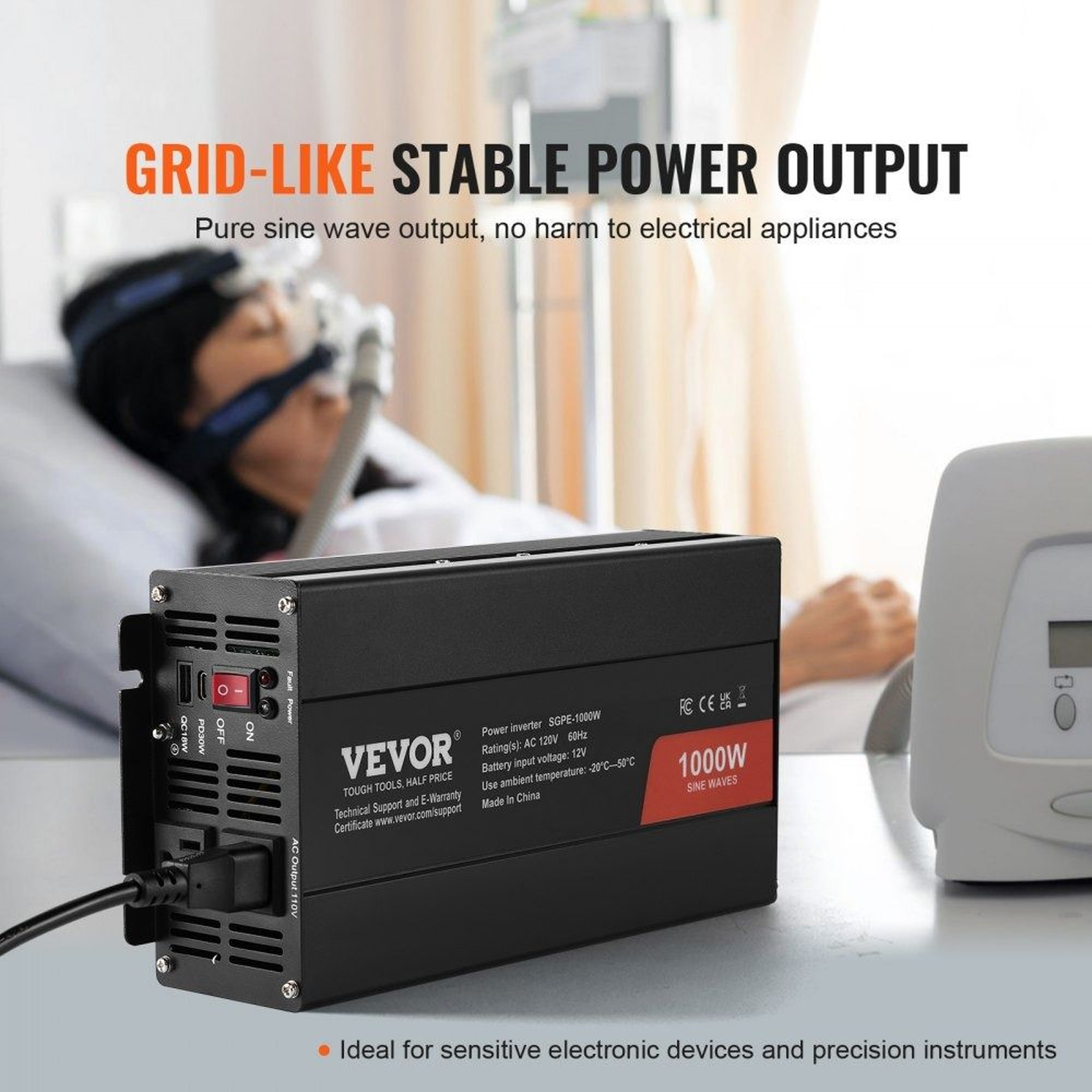 1000W Pure Sine Wave Power Inverter 12V To 120V With USB Type C And Remote Control 5