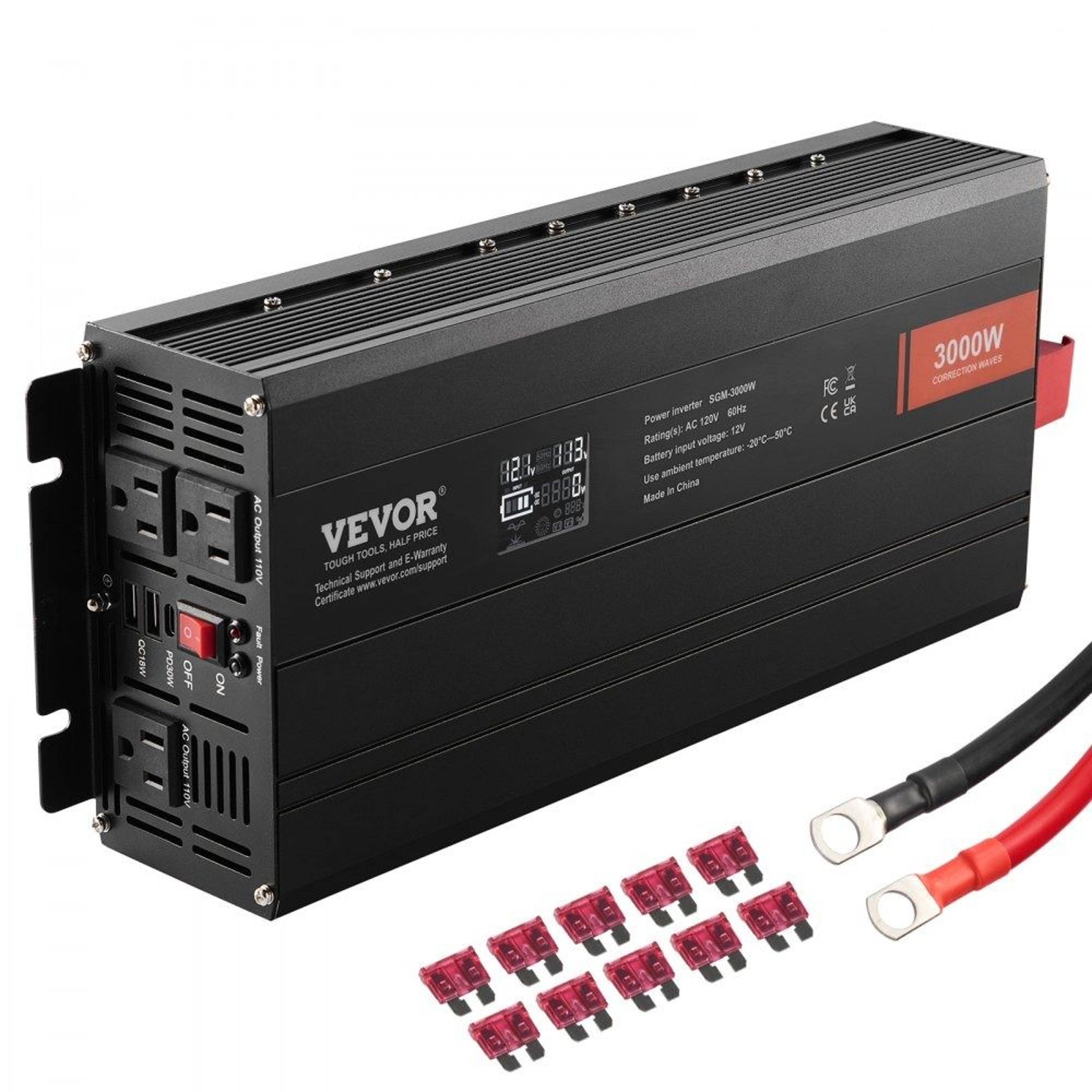 3000W Modified Sine Wave Power Inverter 12V To 120V With LCD USB Type C And AC Outlets 0