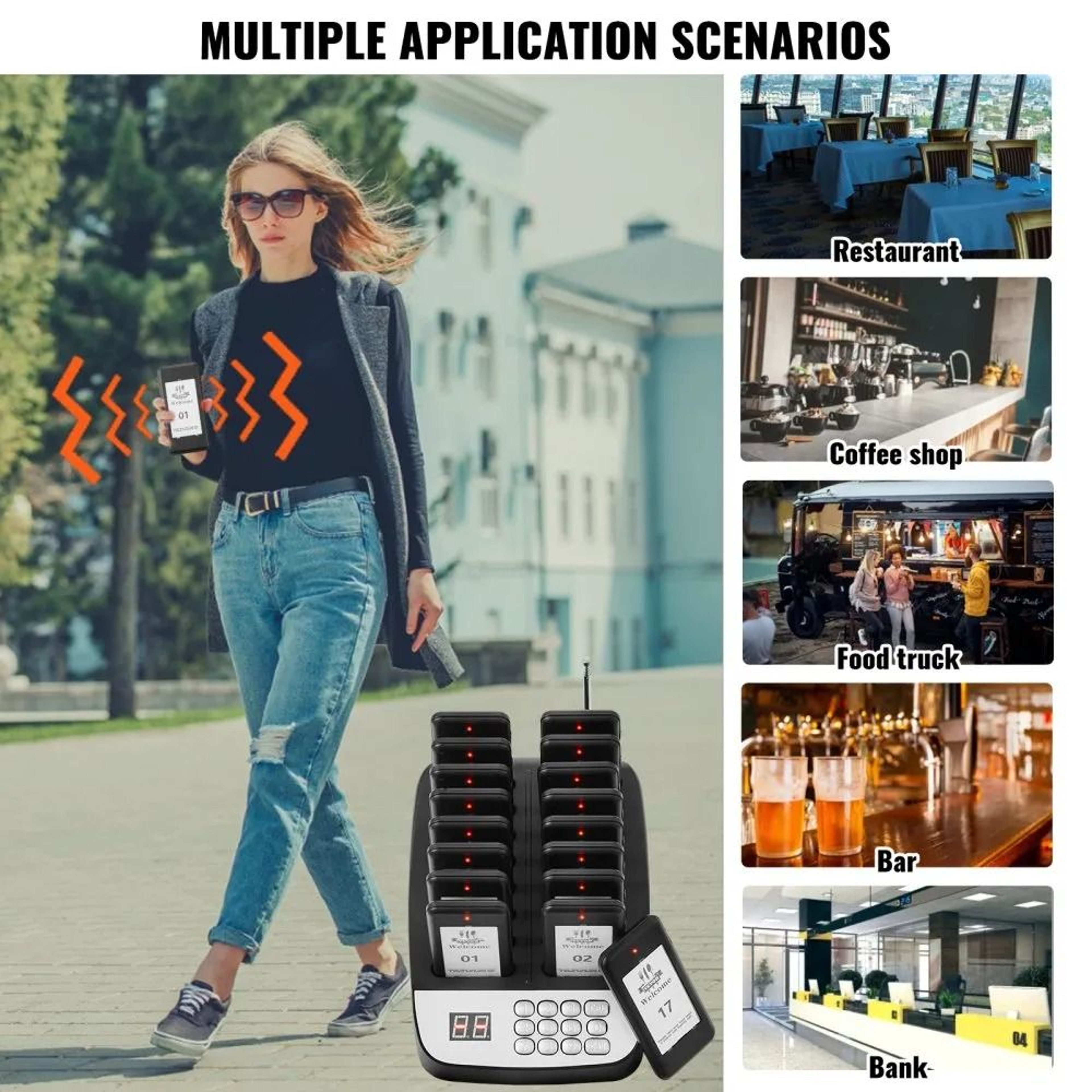 Wireless Restaurant Pager System With 16 Guest Buzzers Long Range Queue Calling 2